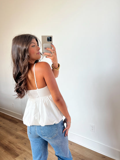 White Bubble Hem Top