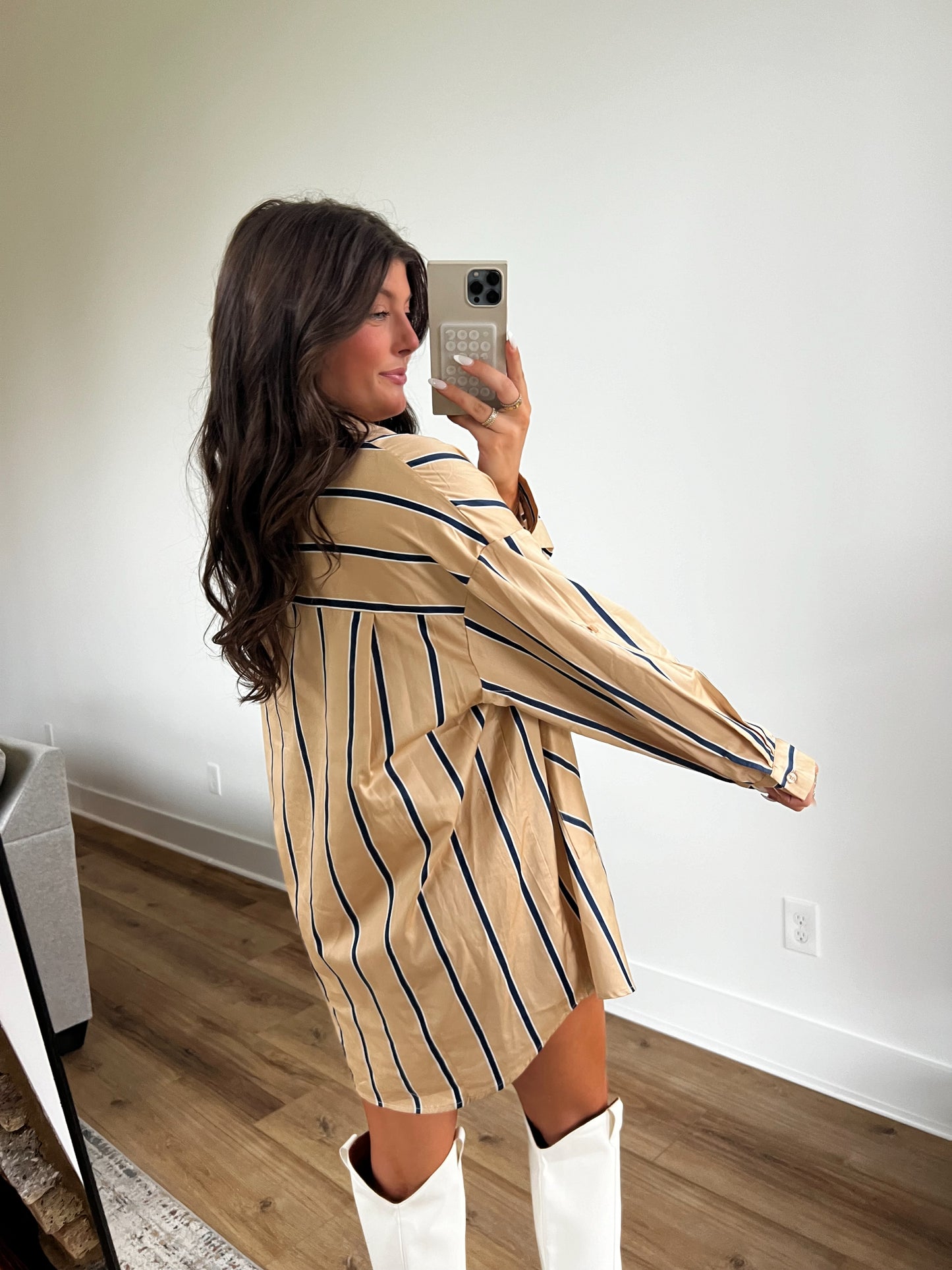 Beige Stripe T-Shirt Dress