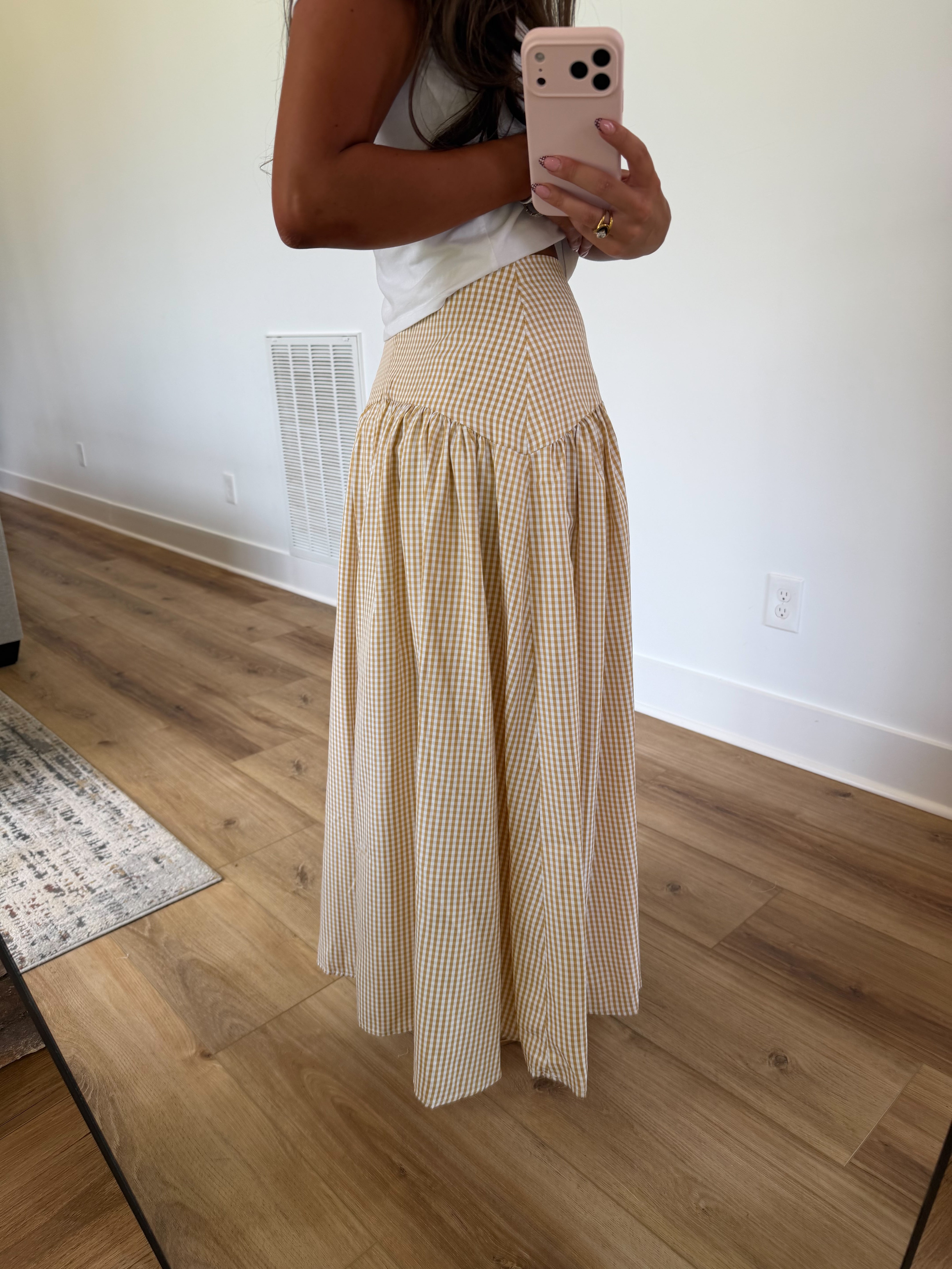 Honey Gingham Midi Skirt