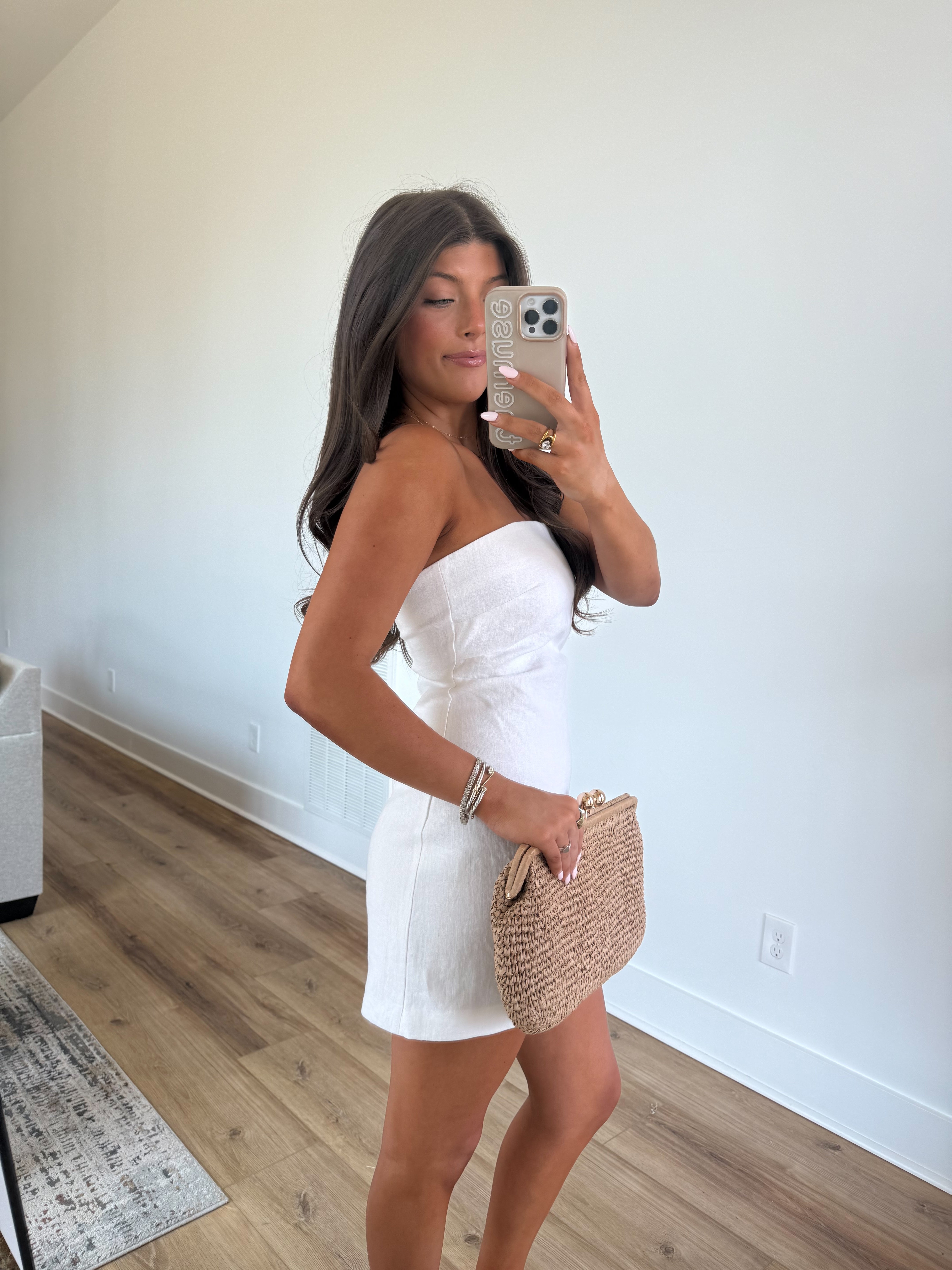 knee length dresses for ladies White Linen Mini Dress