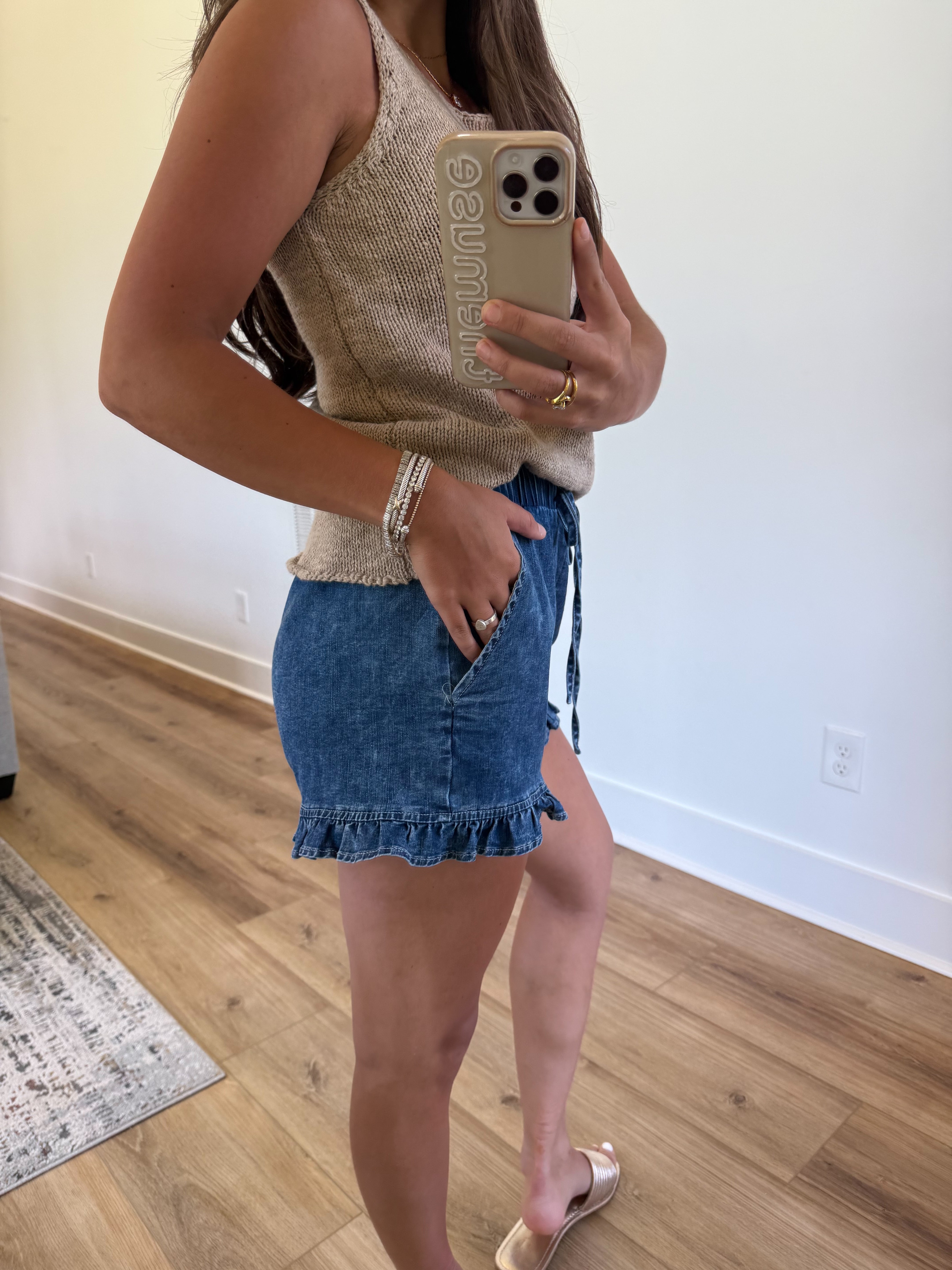 Denim Ruffle Shorts