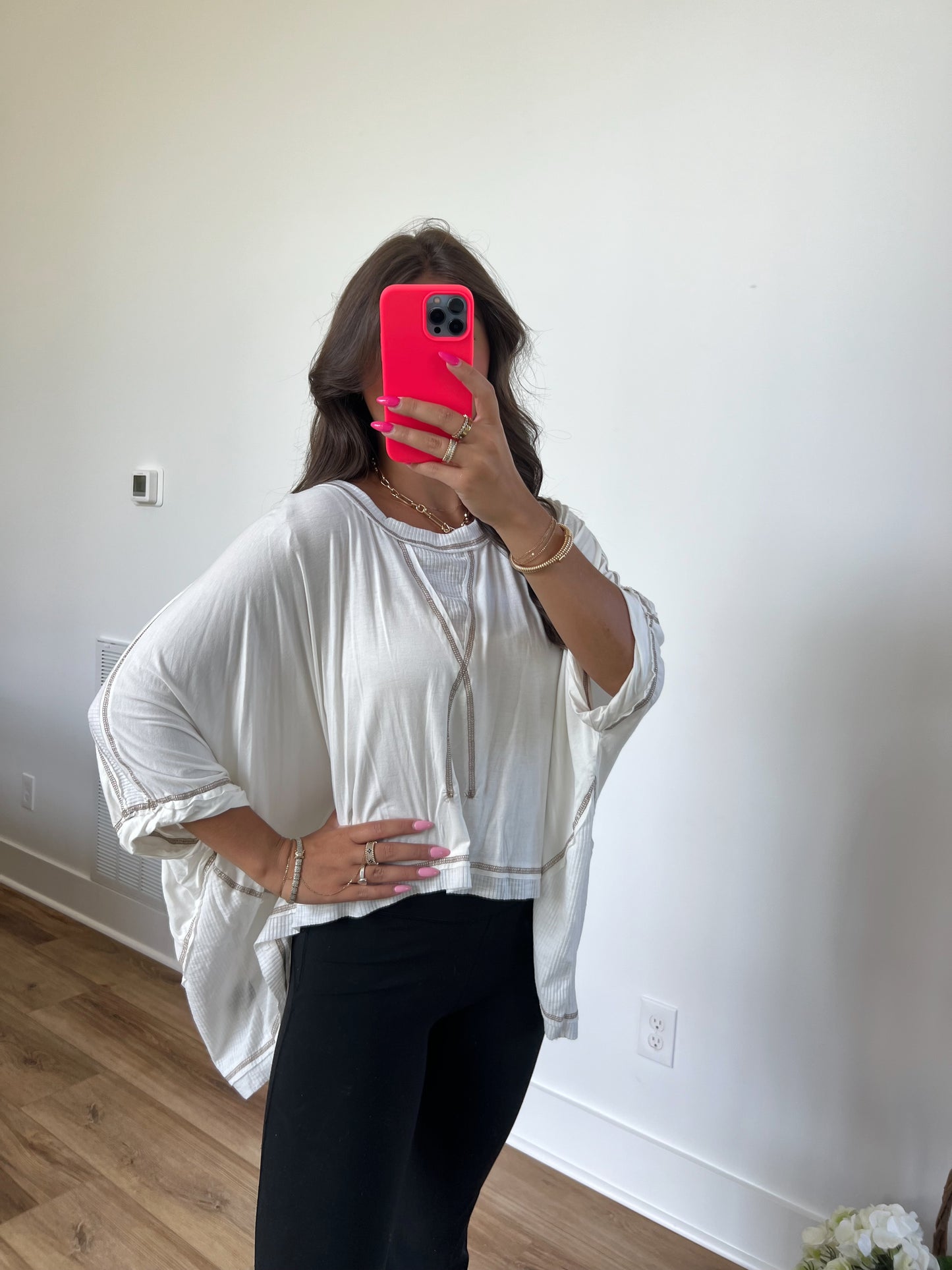 Round Neck Stitch Top (Ivory)