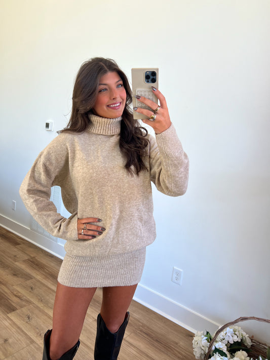 Cream TurtleNeck Sweater Dress