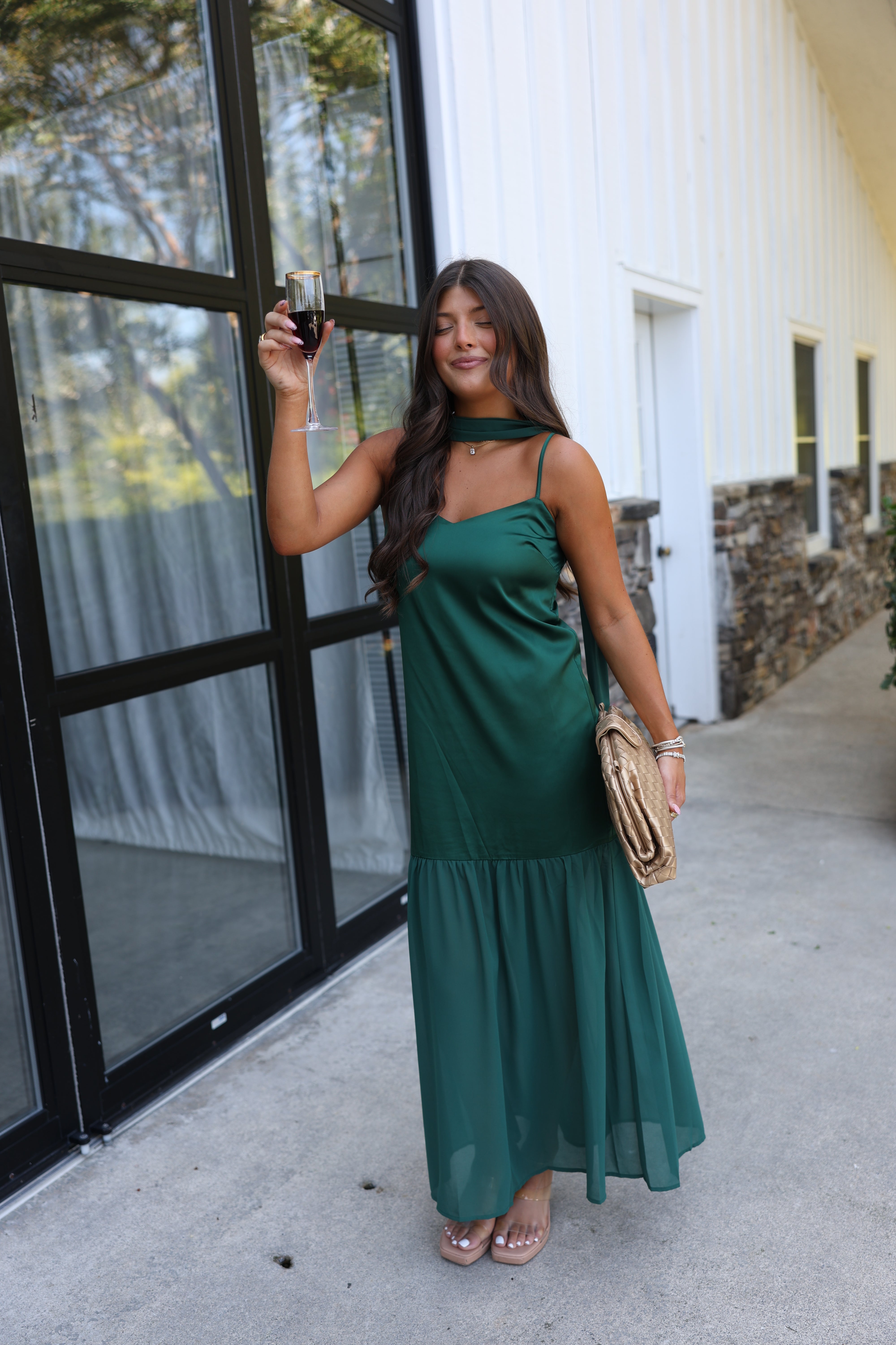 Satin To Sheer Maxi (Hunter Green)