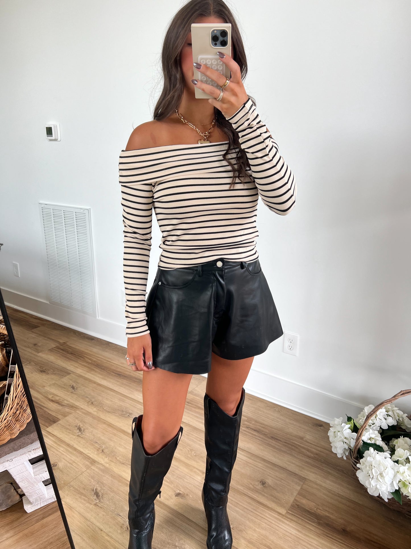 Paris Girl Off The Shoulder Stripe Top