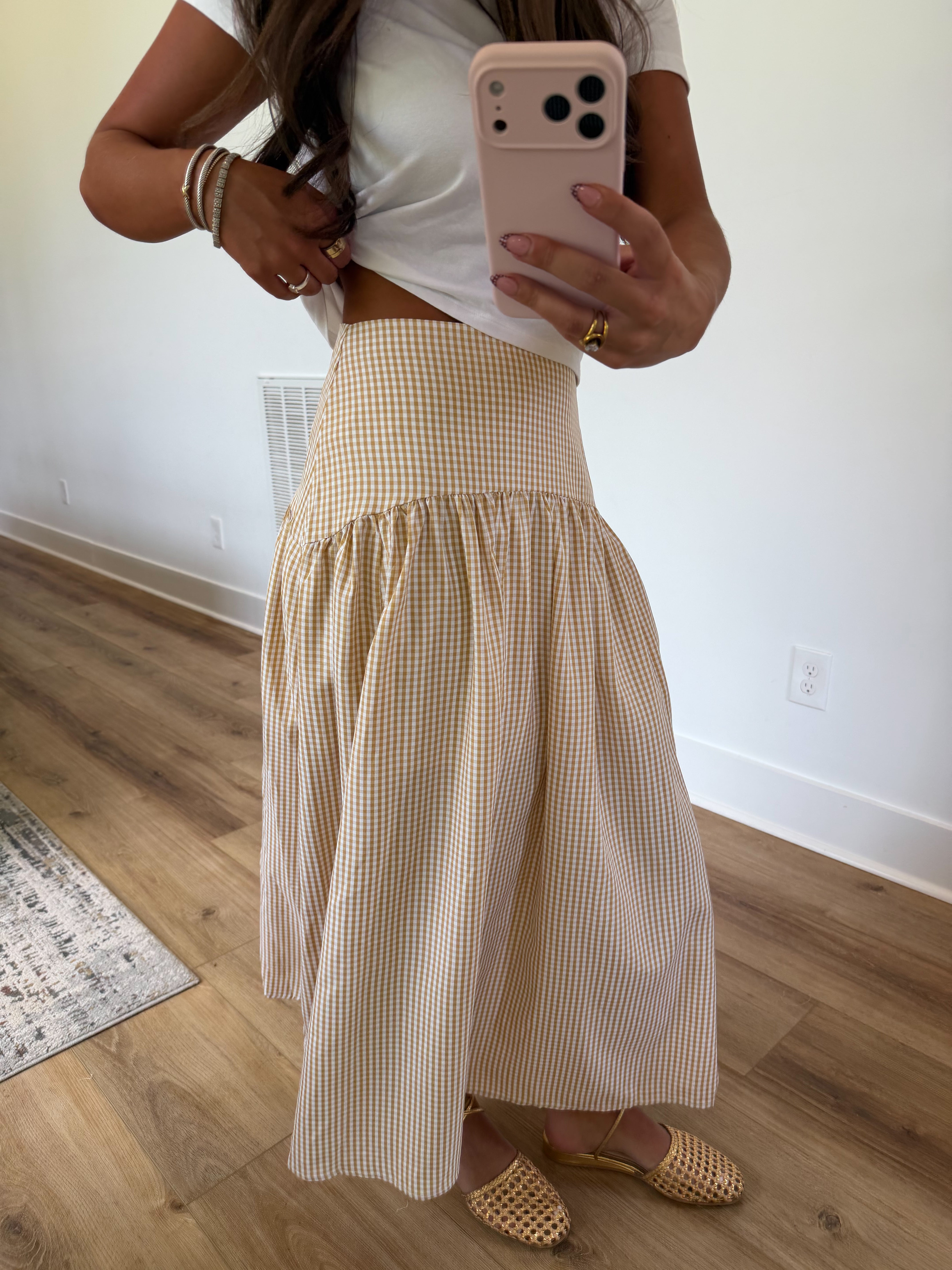 Honey Gingham Midi Skirt