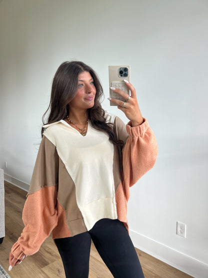 Triple Stripe Sweater Top (Salmon, Taupe, and White)