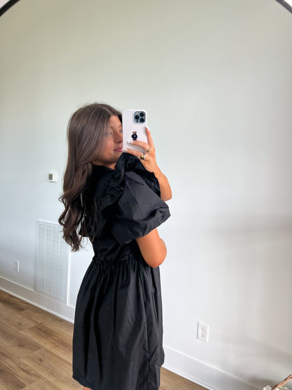 Black Puff Sleeve Mini Dress