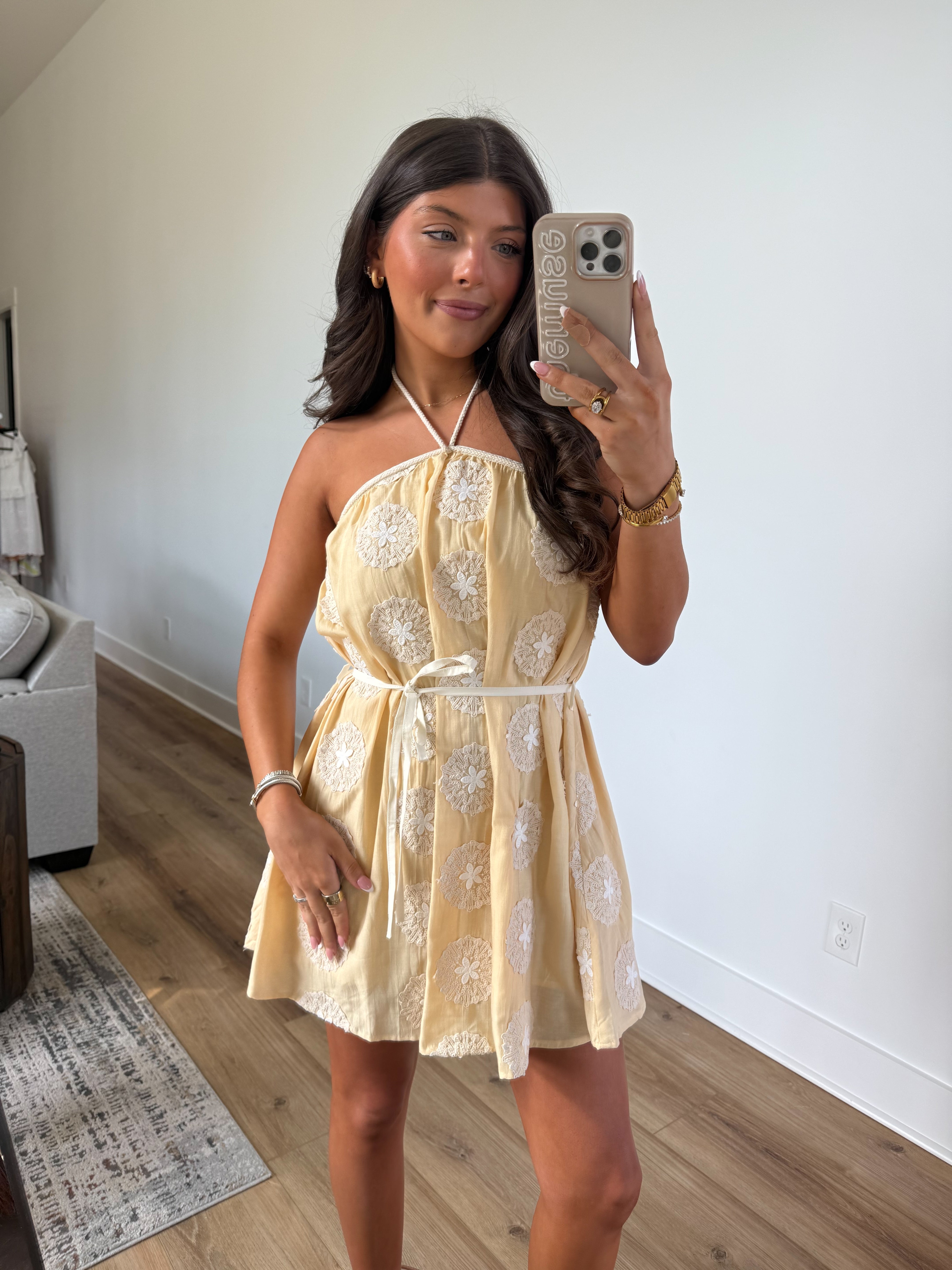 Lemon Lace Halter Mini