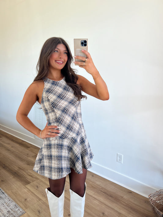 Blue Christmas Plaid Mini Dress