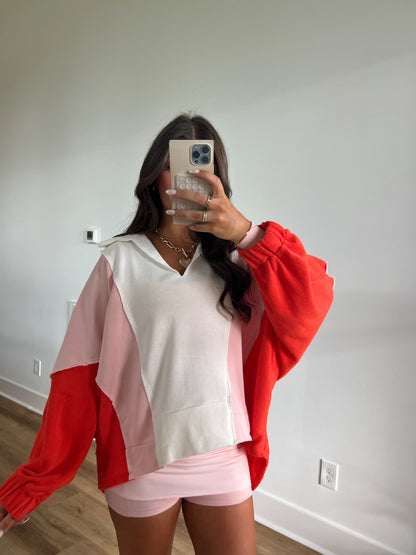 Triple Stripe Sweater Top (White, Pink, and Red)