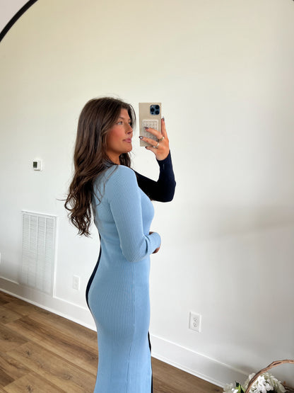 Two Tone Blue Midi Dress