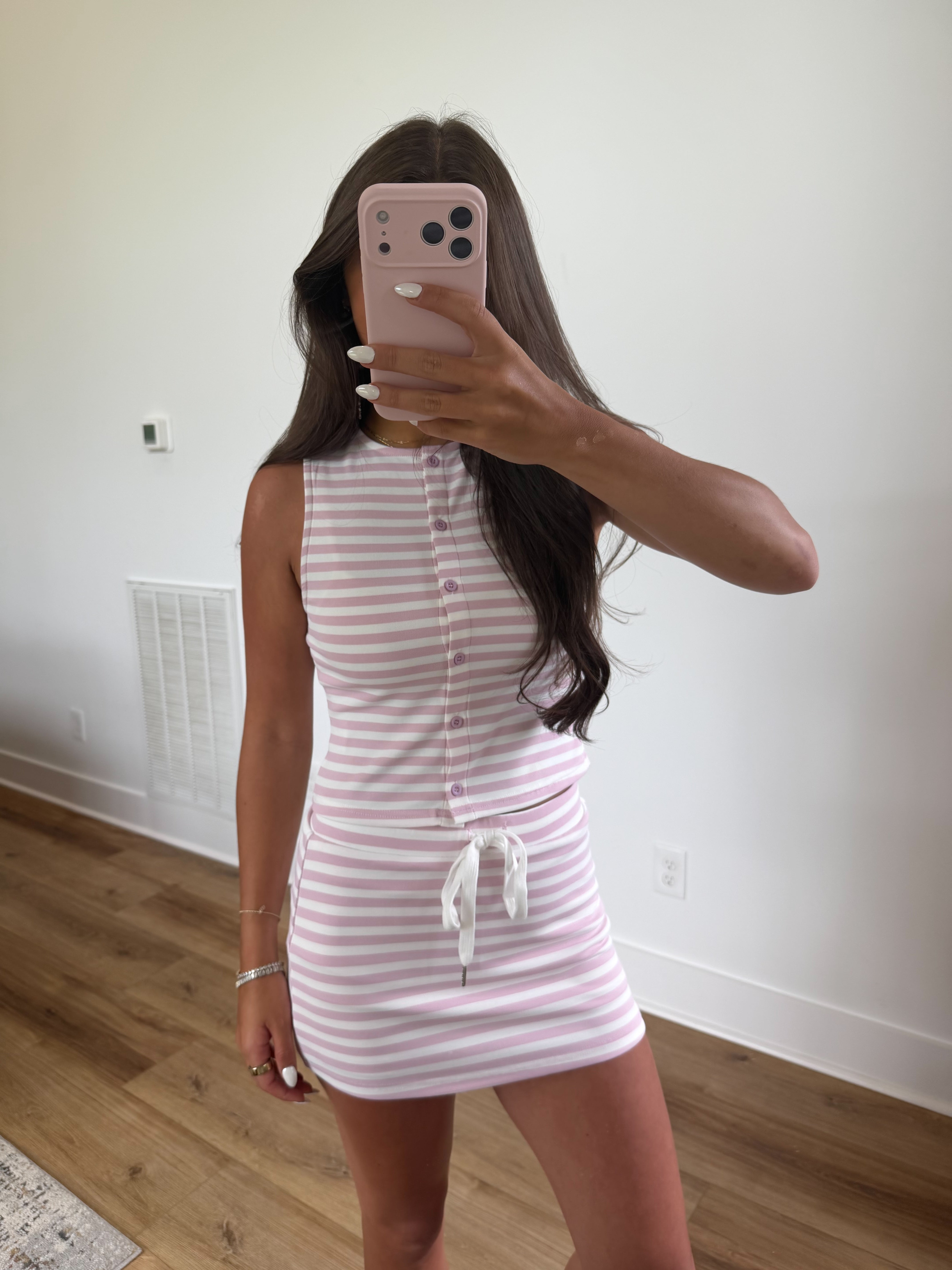 Faith Stripe Skort Set (Pink)