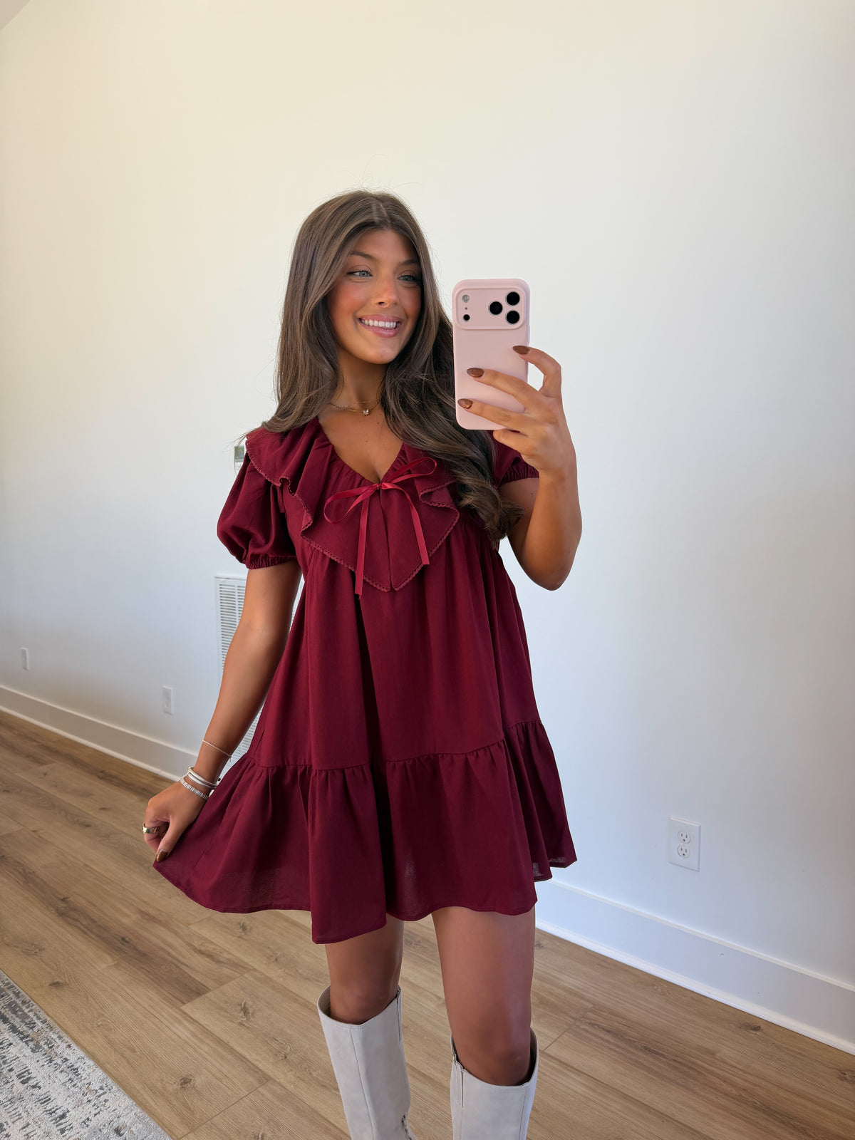 Seasons Greetings Ruffle Mini Dress