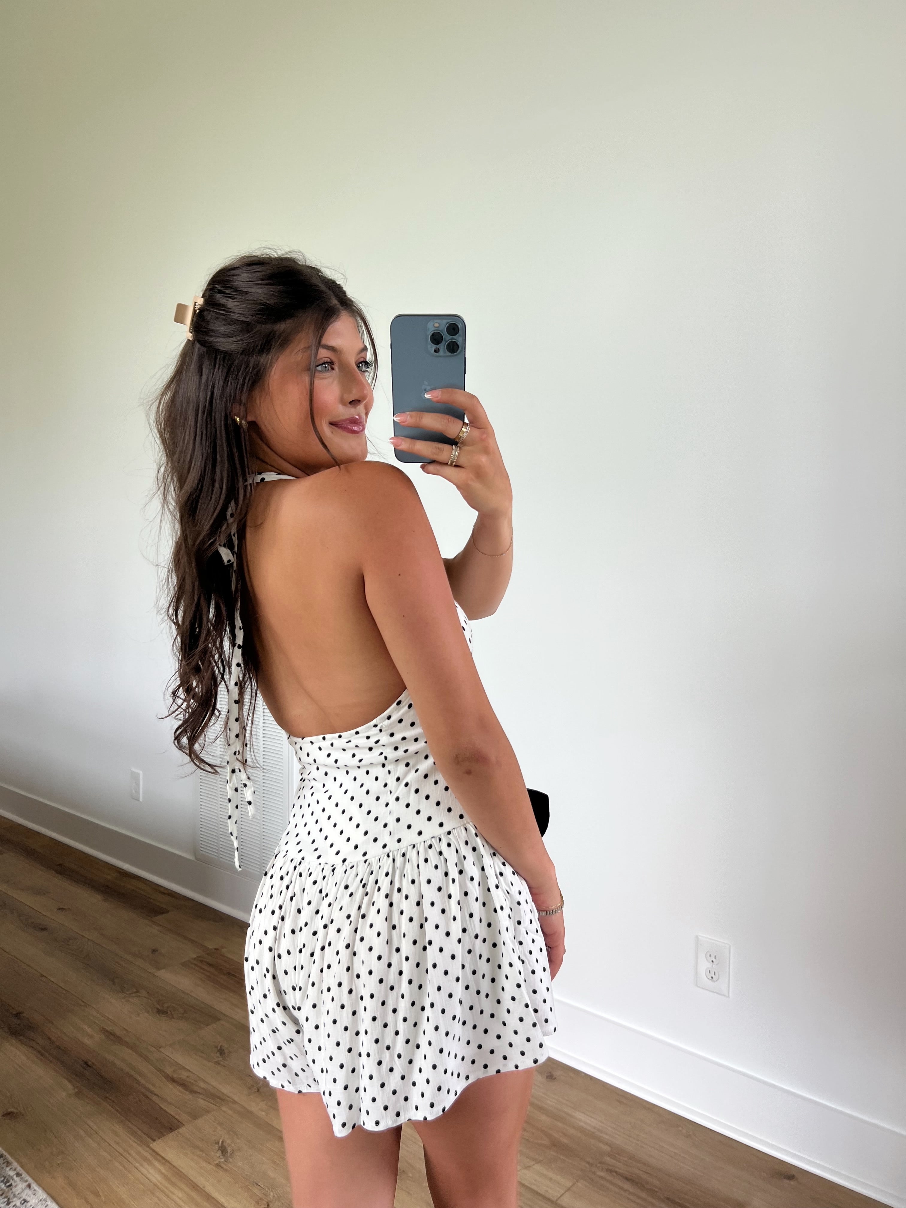 Bow Tie Babydoll Romper (White/Black)