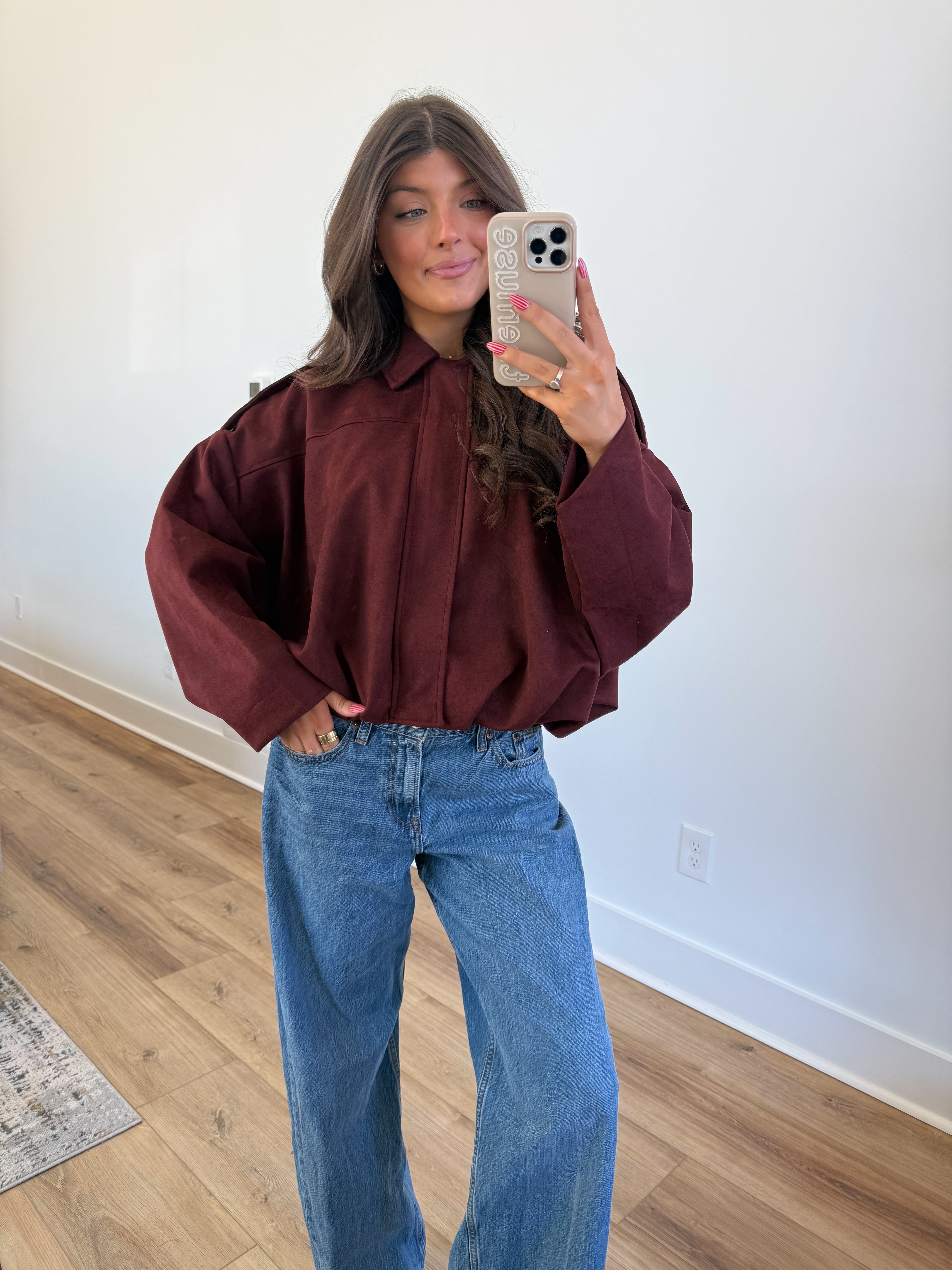 Suede Bomber Jacket (Wine)