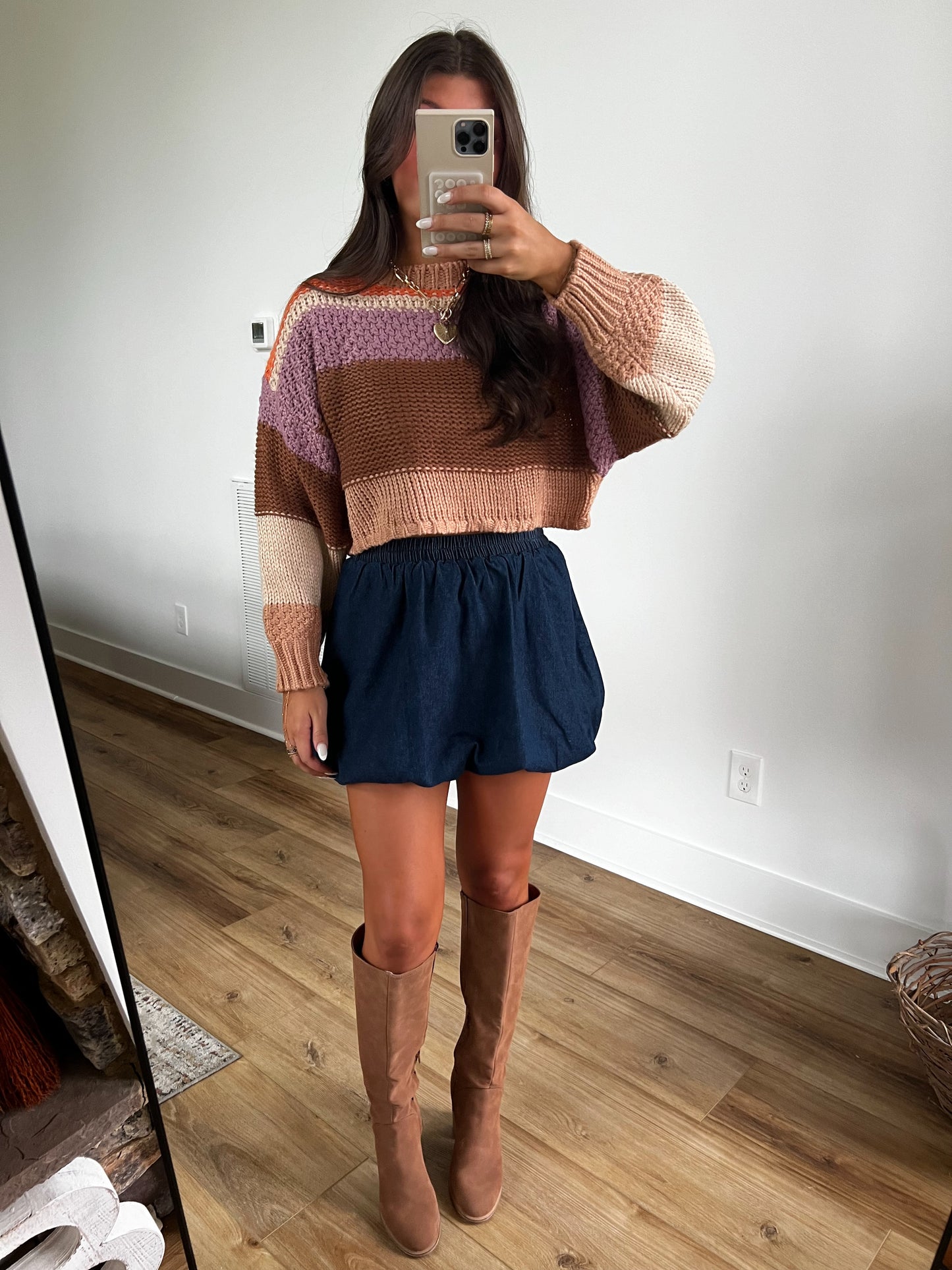 Thanksgiving Stripe Round Neck Sweater