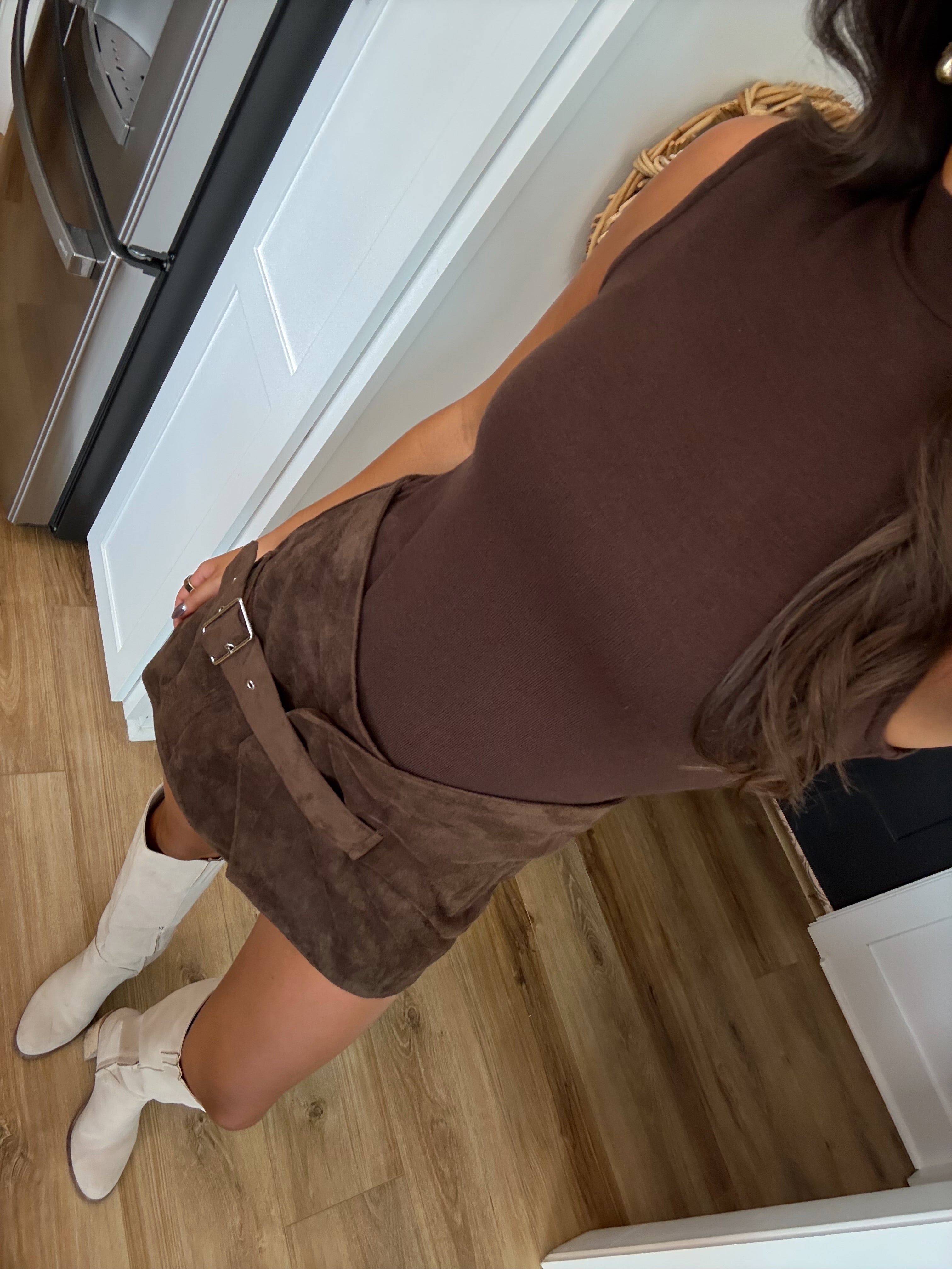 Brown Belted Wrap Romper