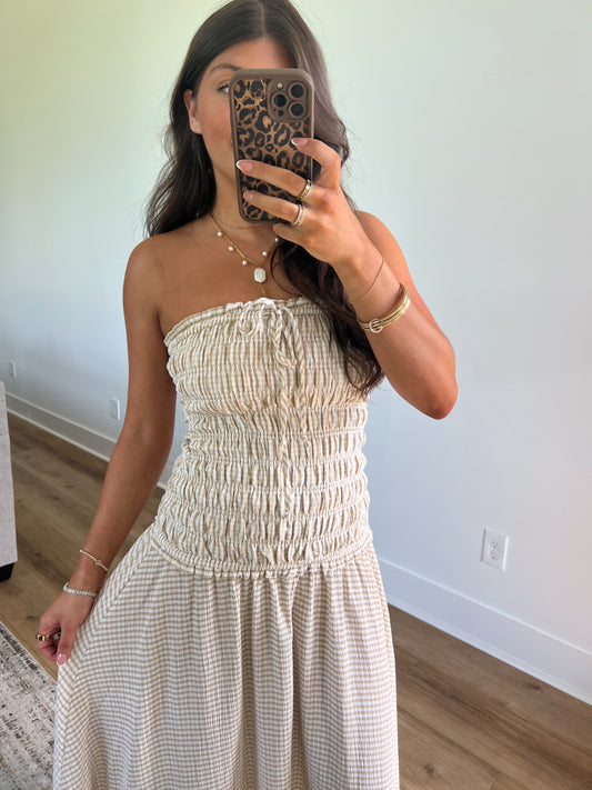 (Beige) Haley Smocked Maxi Dress