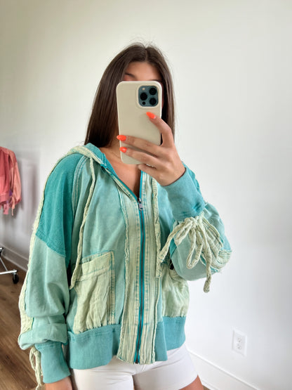 Teal Washed Zip-Up Jacket