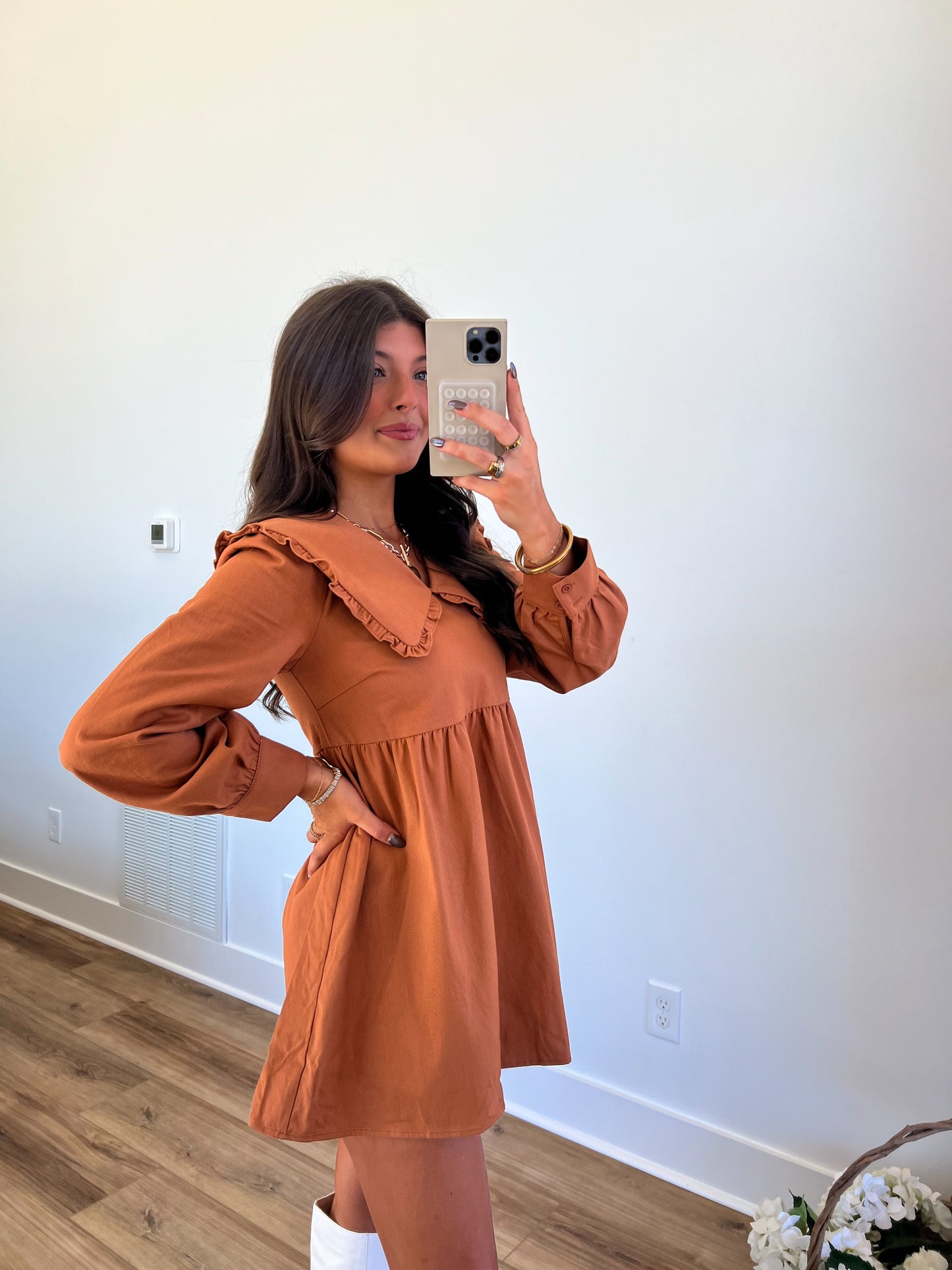 Pumpkin Spice Babydoll Collar Dress (Restock)