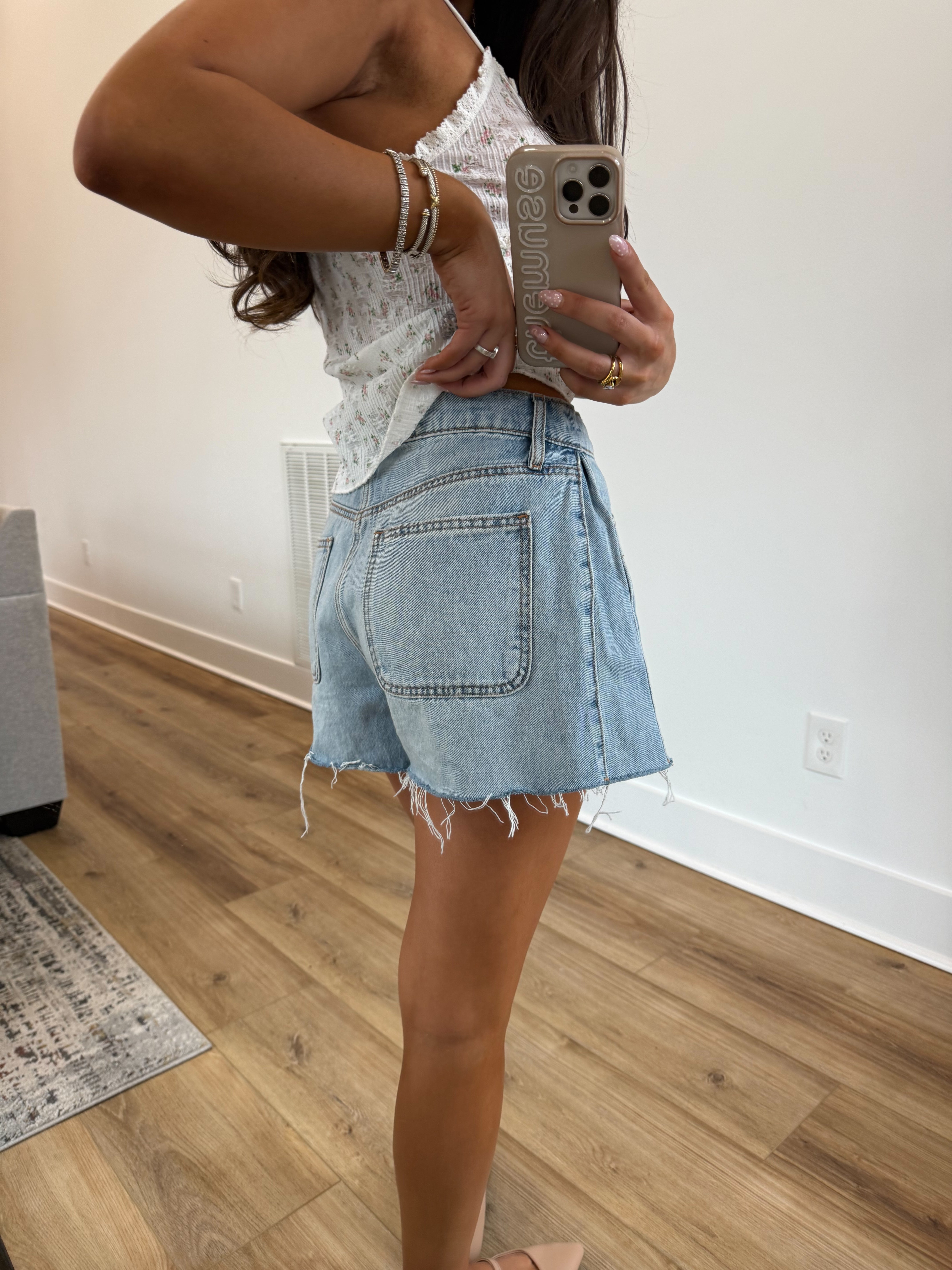 Ligth Denim Flare Shorts
