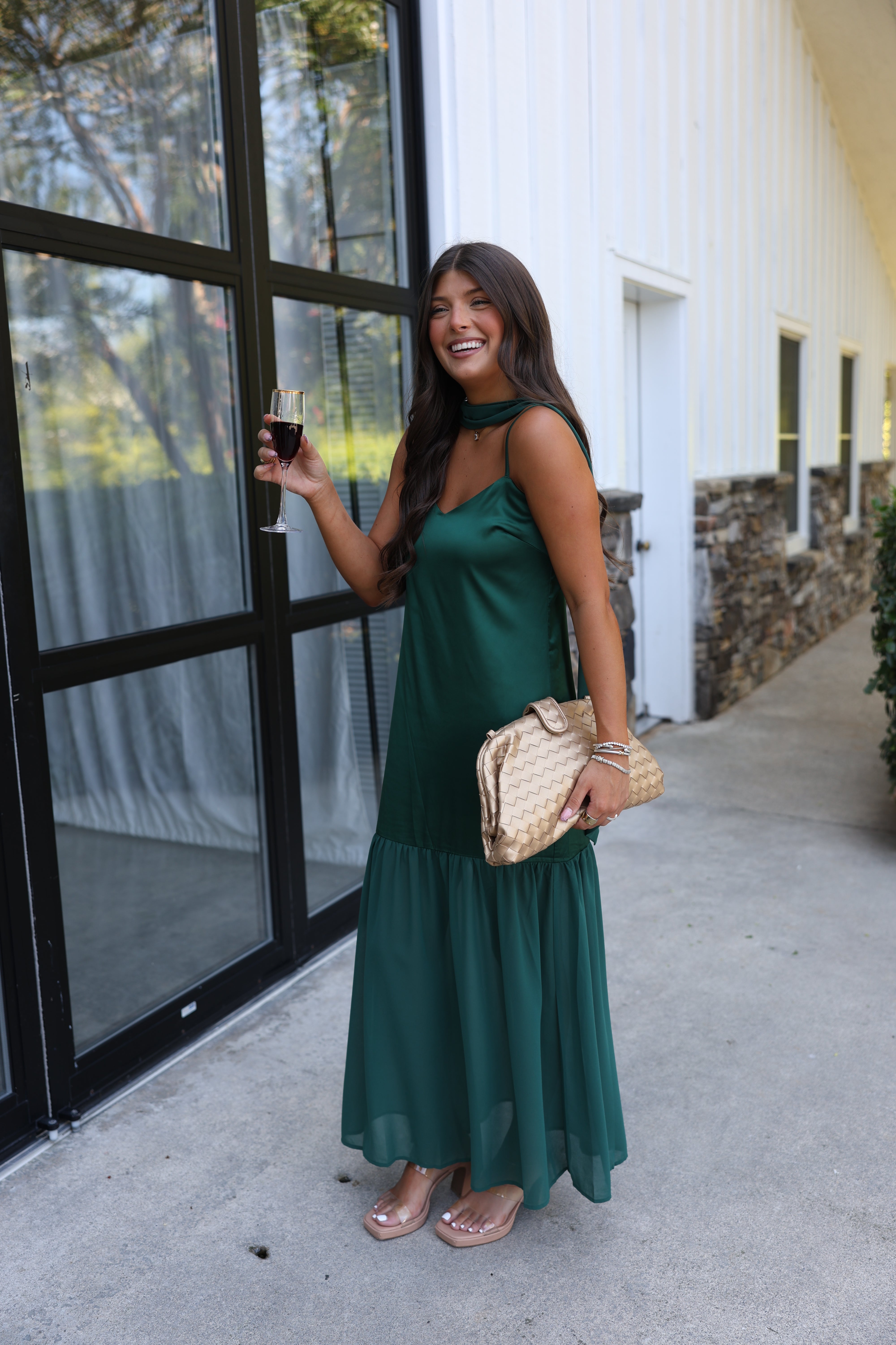 Satin To Sheer Maxi (Hunter Green)
