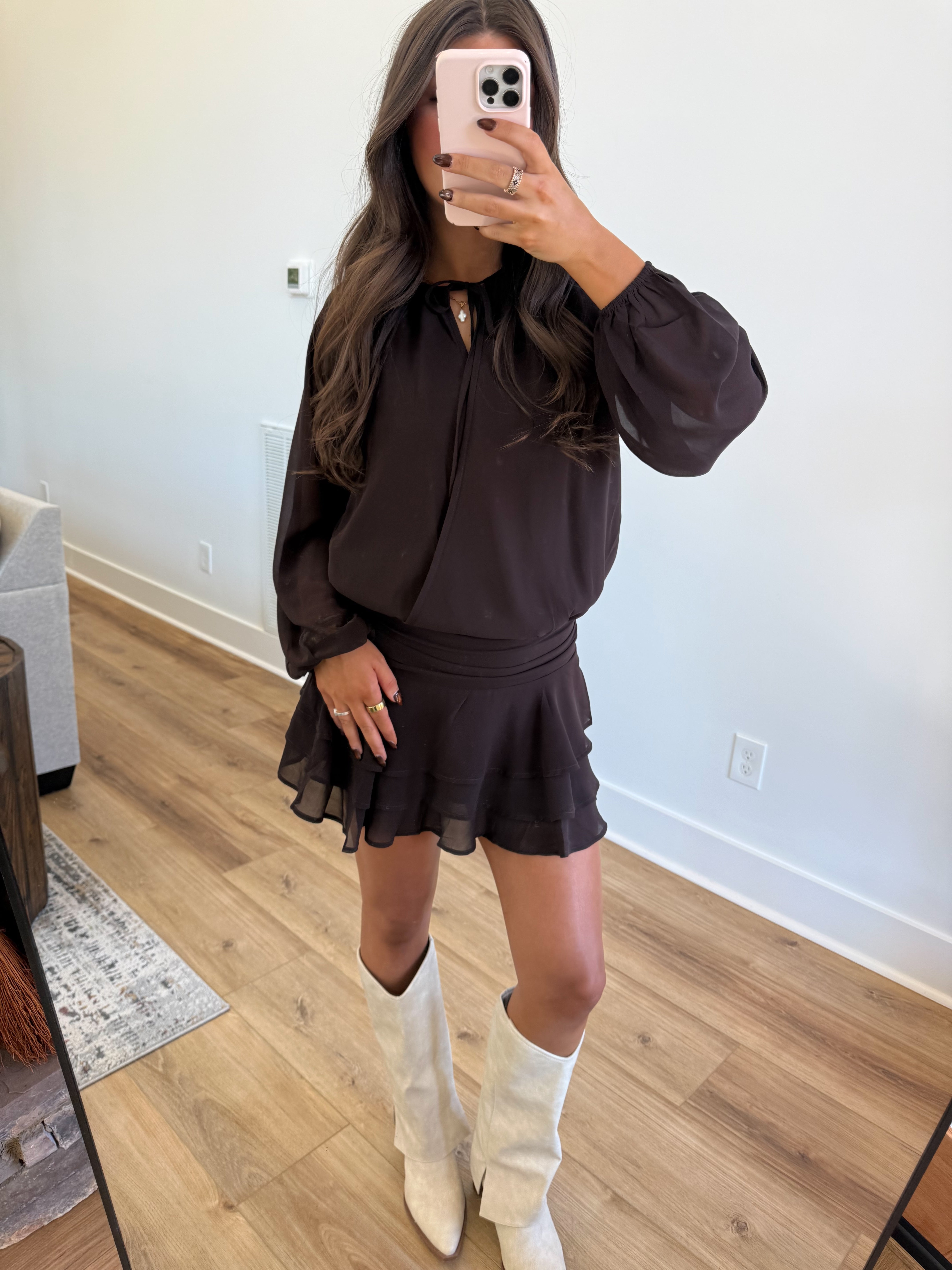 Brown Ruffles Mini Dress