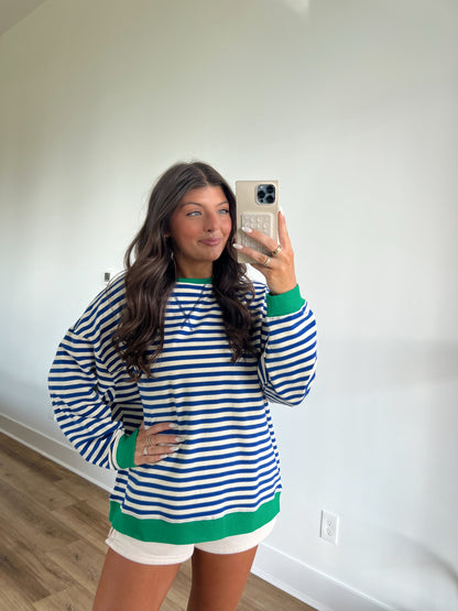 Khloe Blue/White/Green Stripe Top