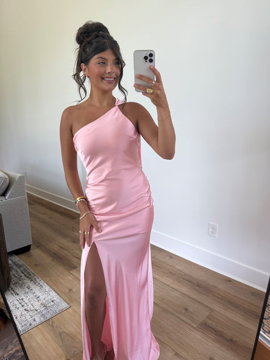 Wrapped in Satin Maxi Dress (Pink)