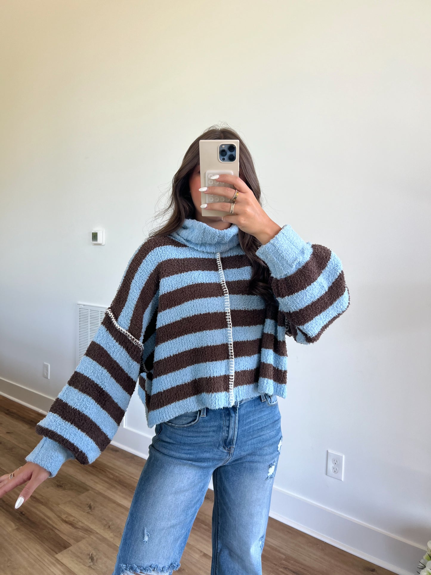 Turtle Neck Brown/Blue Stripe Sweater