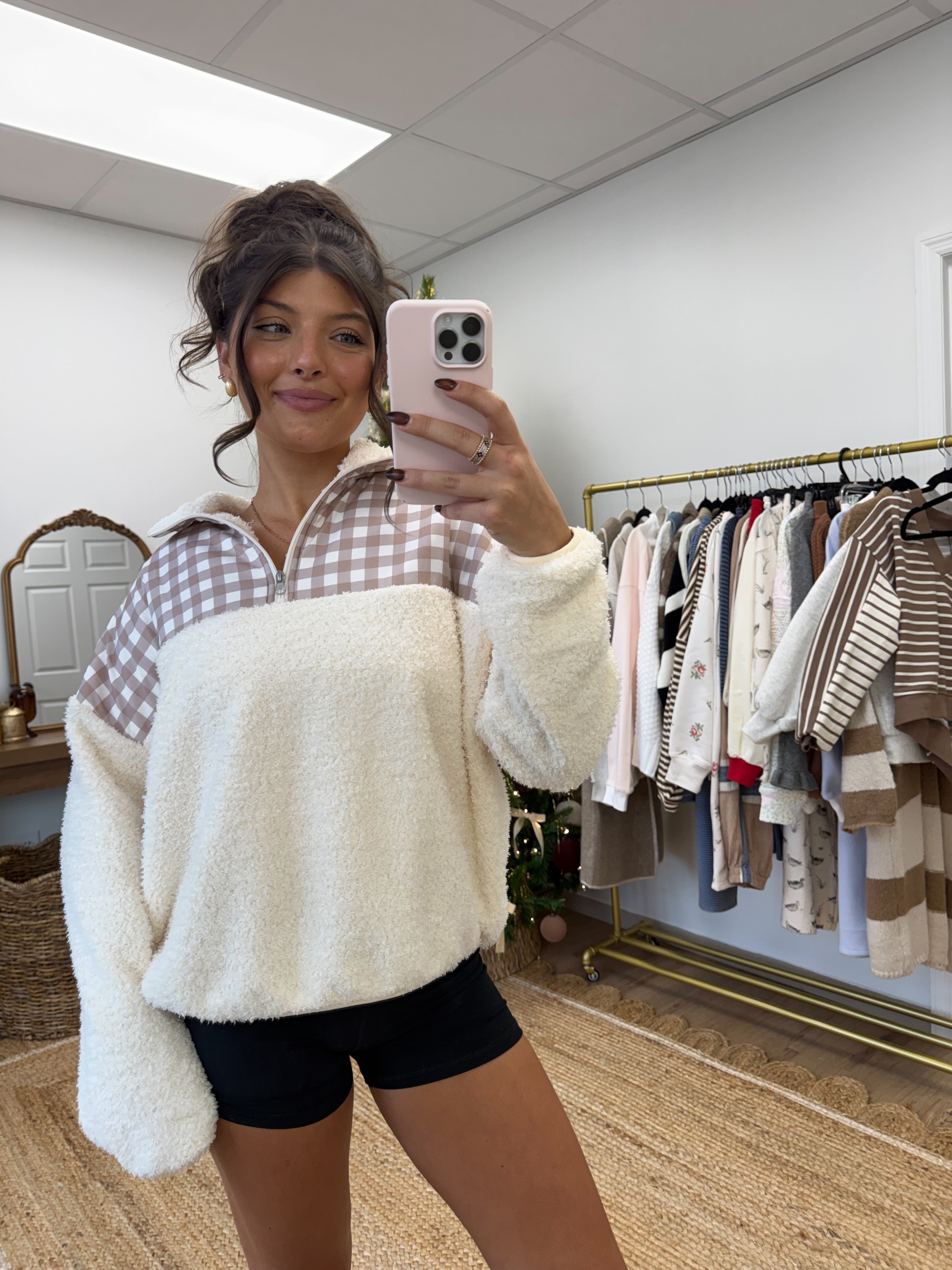 Gingham Sherpa Pullover