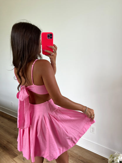 Hot Pink Pleated Waist Mini Dress