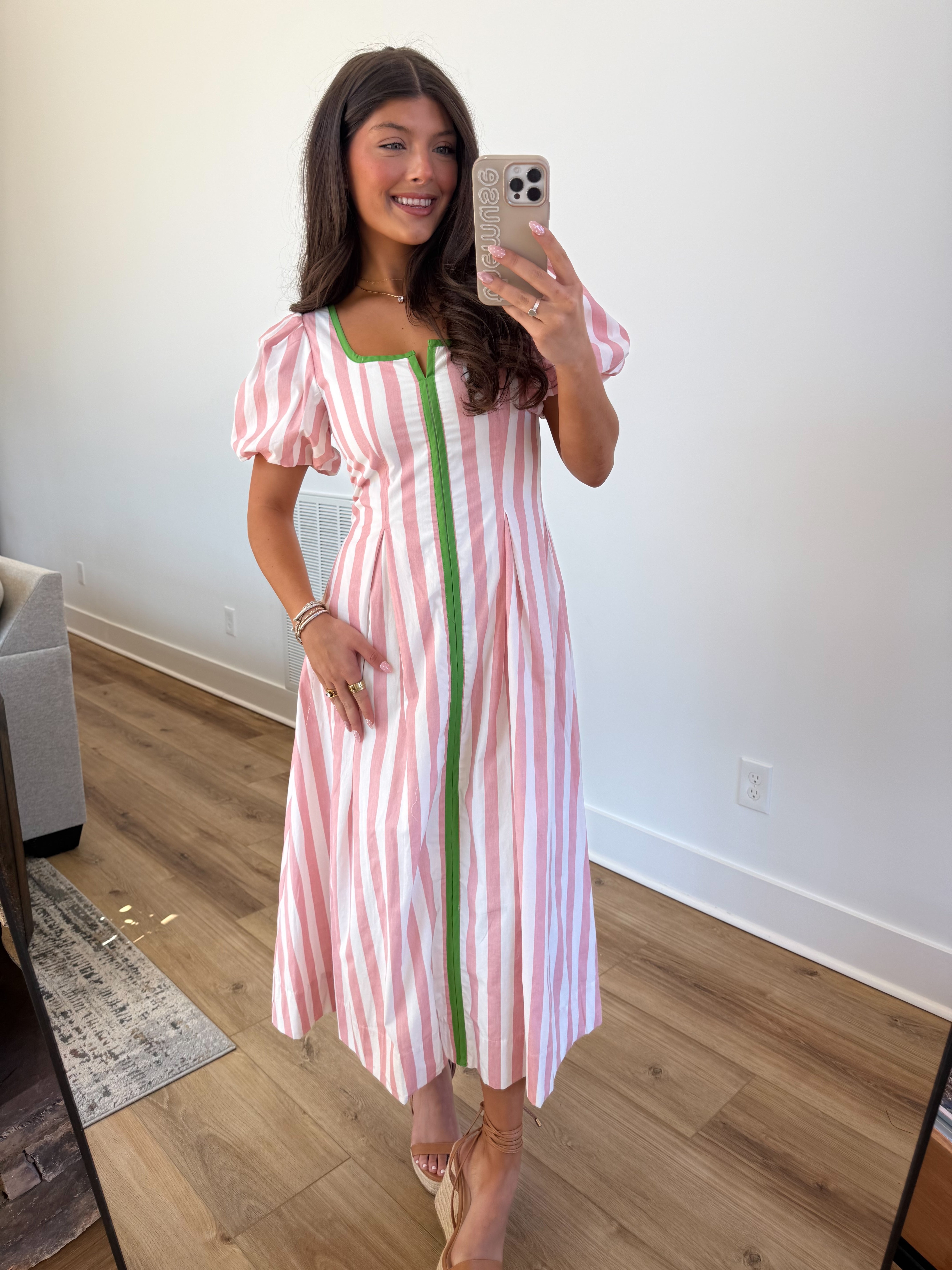The Carolina Stripe Midi (Pink/Green)