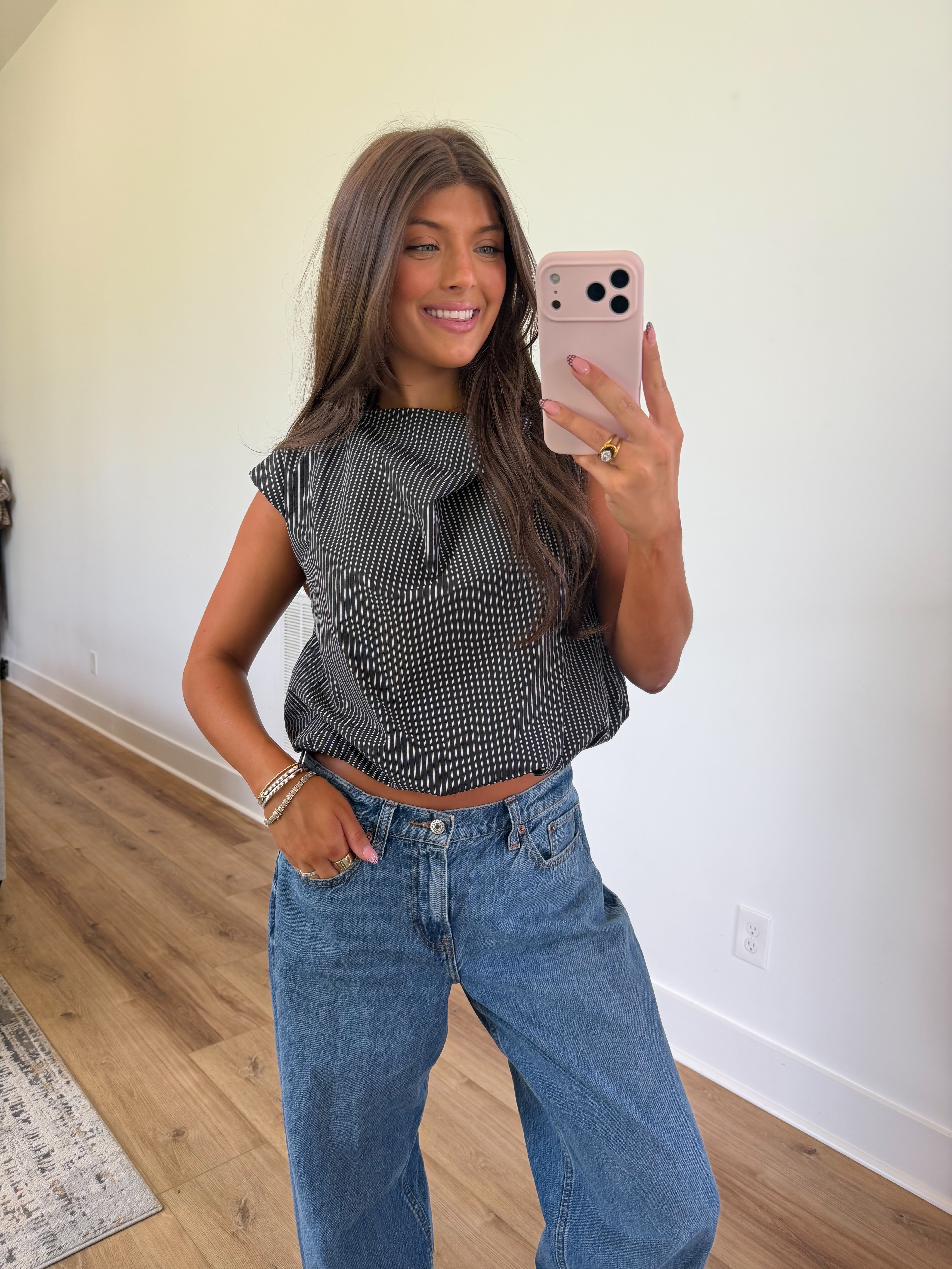 Pinstripe Boxy Top (Black)