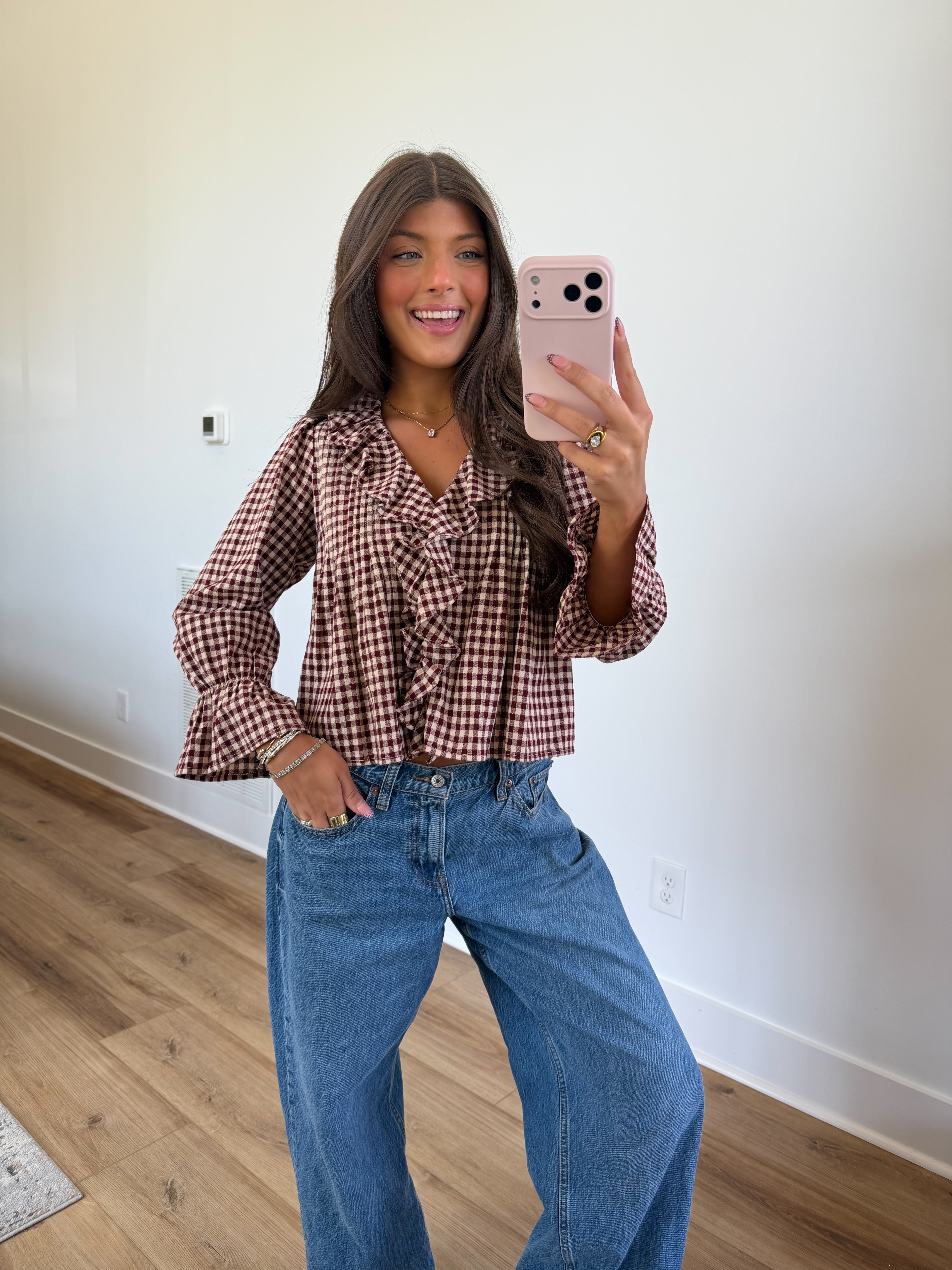 Allison Gingham Ruffle Top