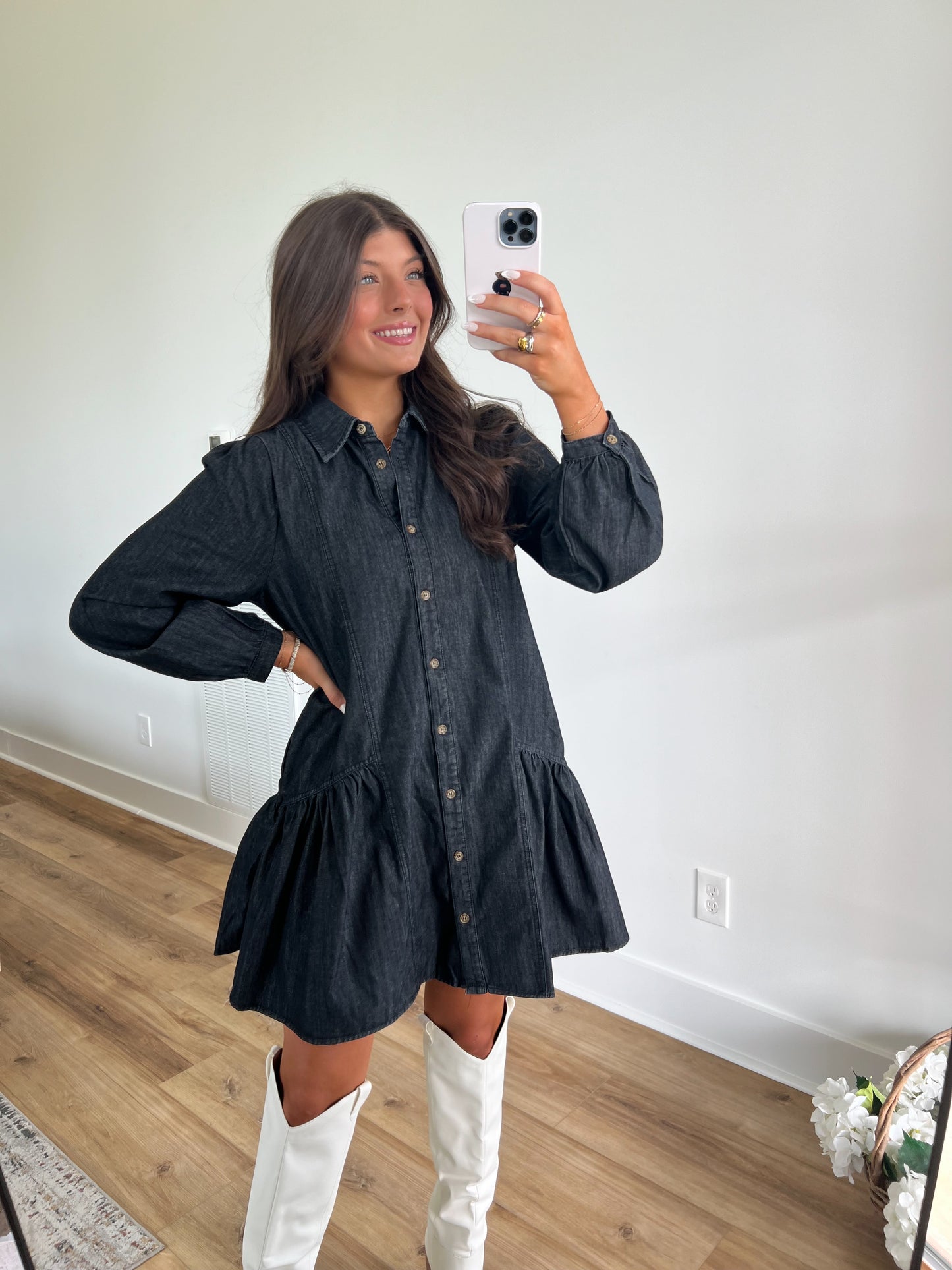 Black Denim Button Up Dress