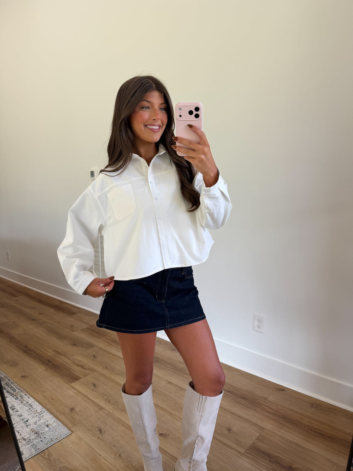 Cleo White Denim Button Up