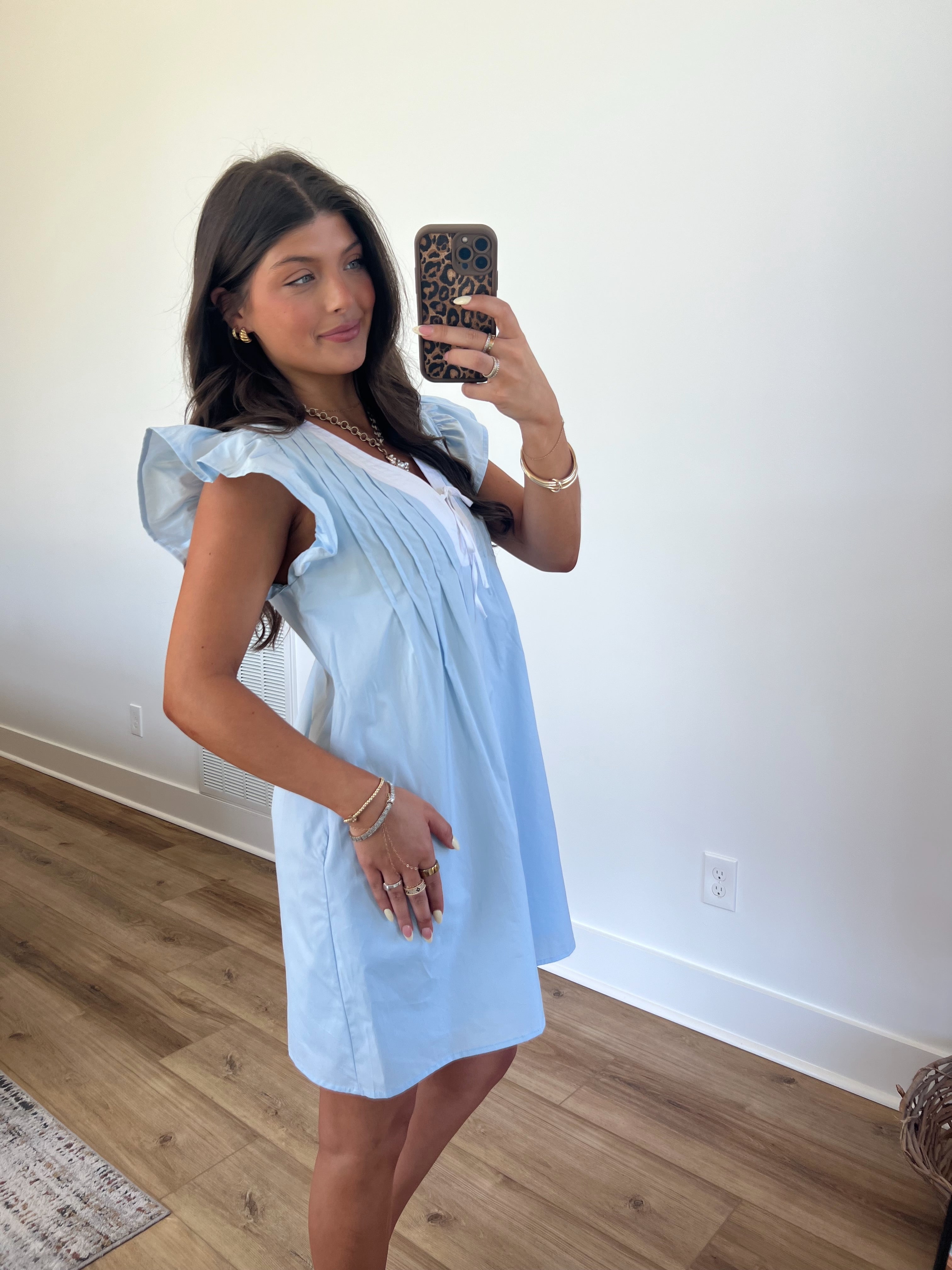 Baby Blue Pin Tuck Mini Dress