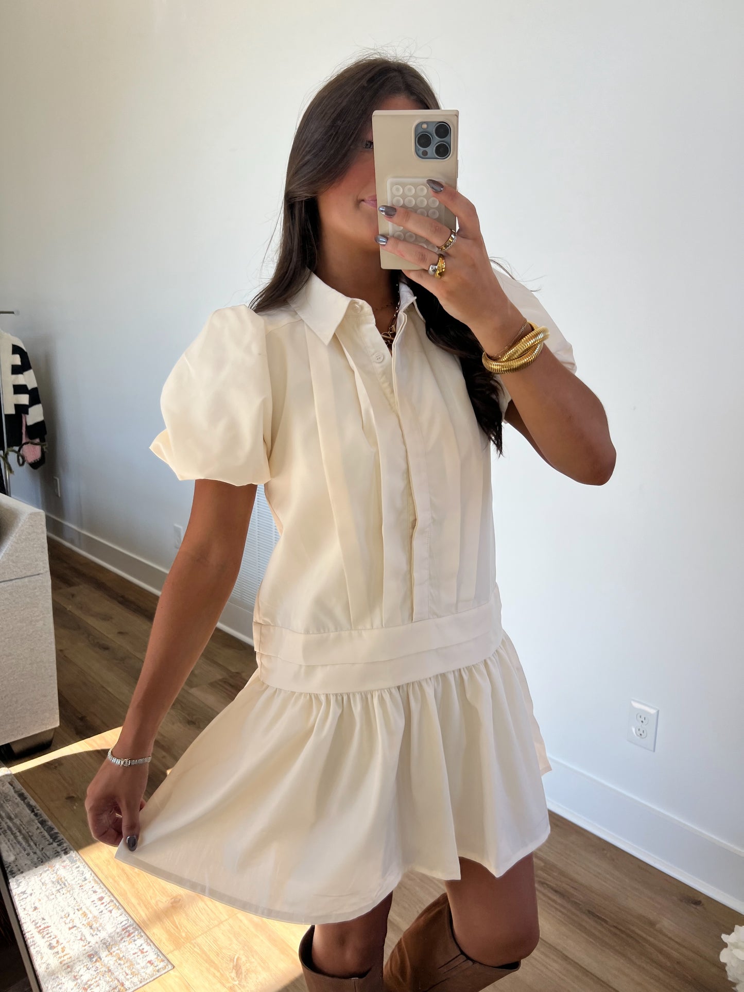 Cream Collared Mini Dress