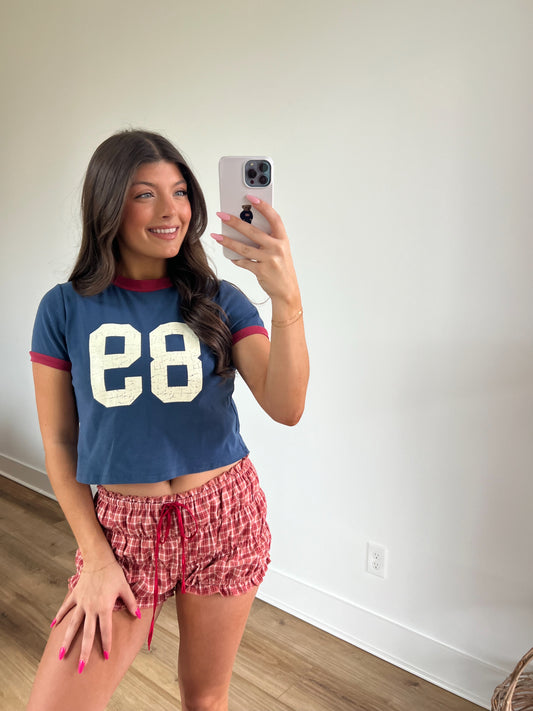 89 Baby Tee (Navy/Red)