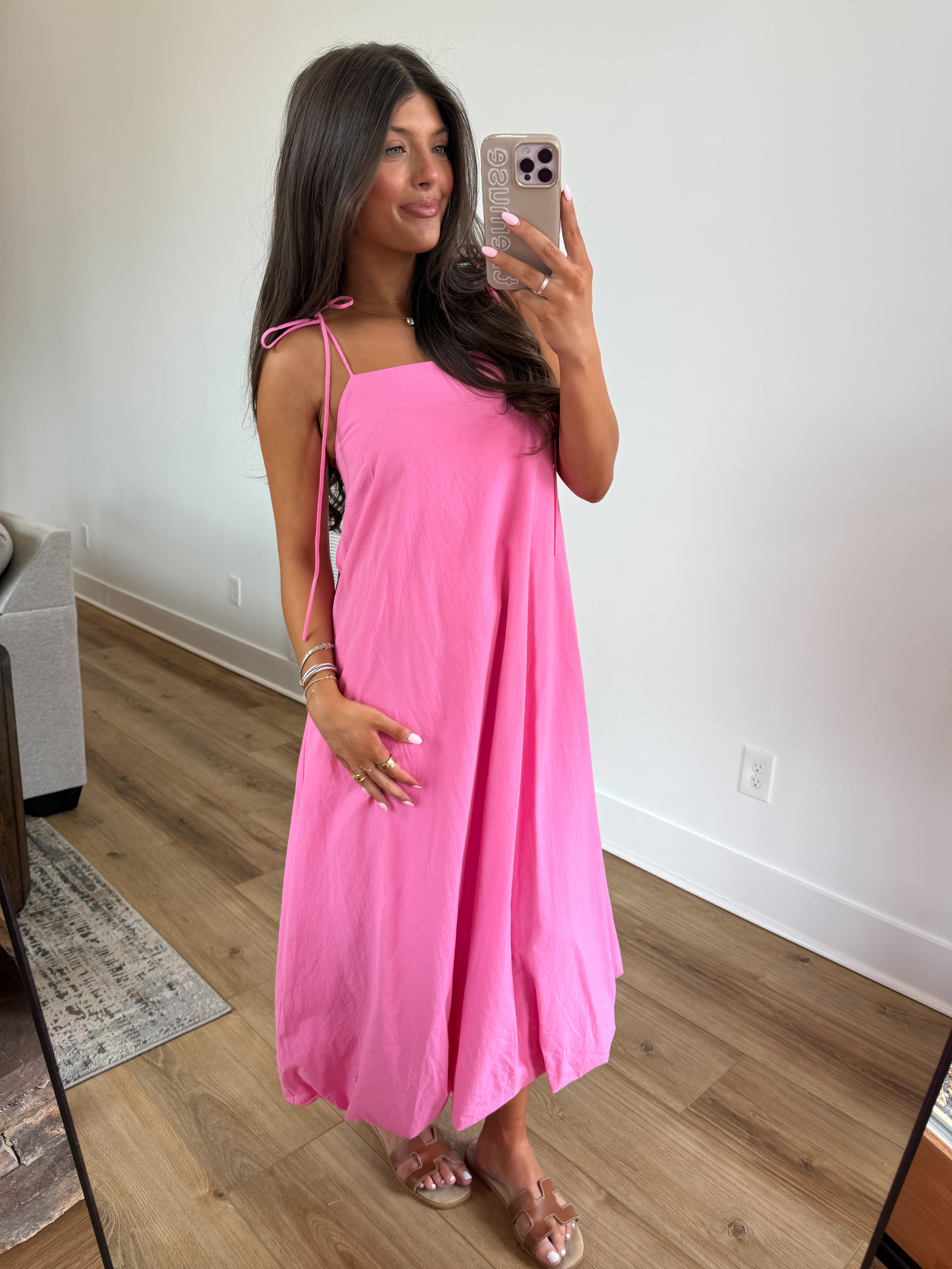 Bubble Hem Midi Dress (Bubblegum)