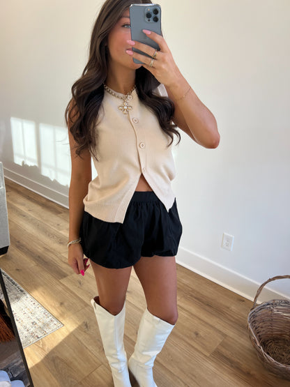 Beige Button Top