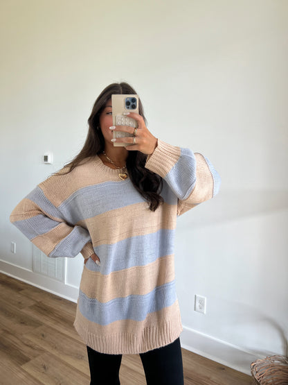 Baby Blue/Taupe Knit Sweater