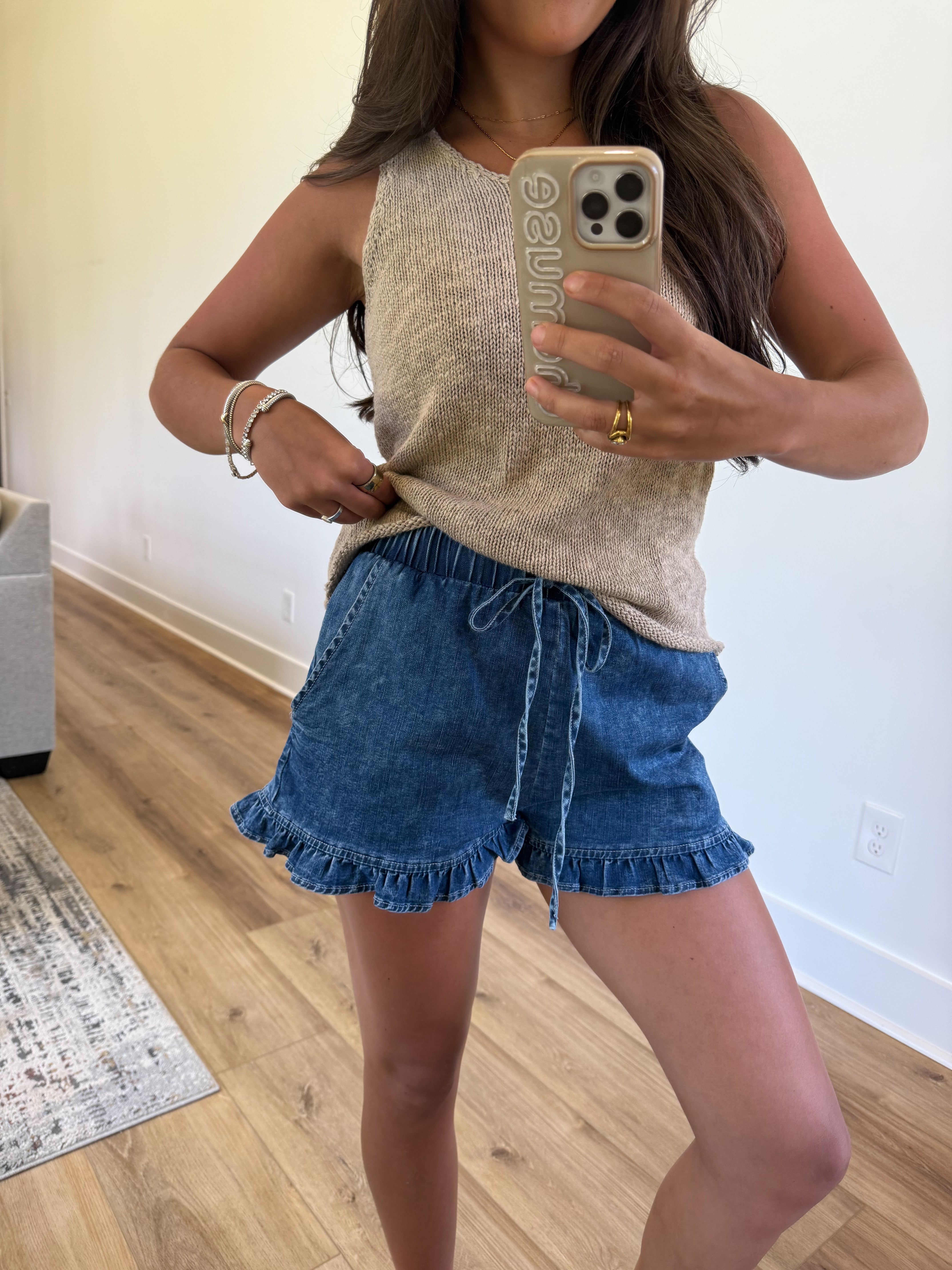 Denim Ruffle Shorts