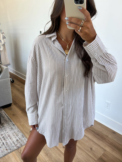 Shoreline Oversized Stripe Button Down Top