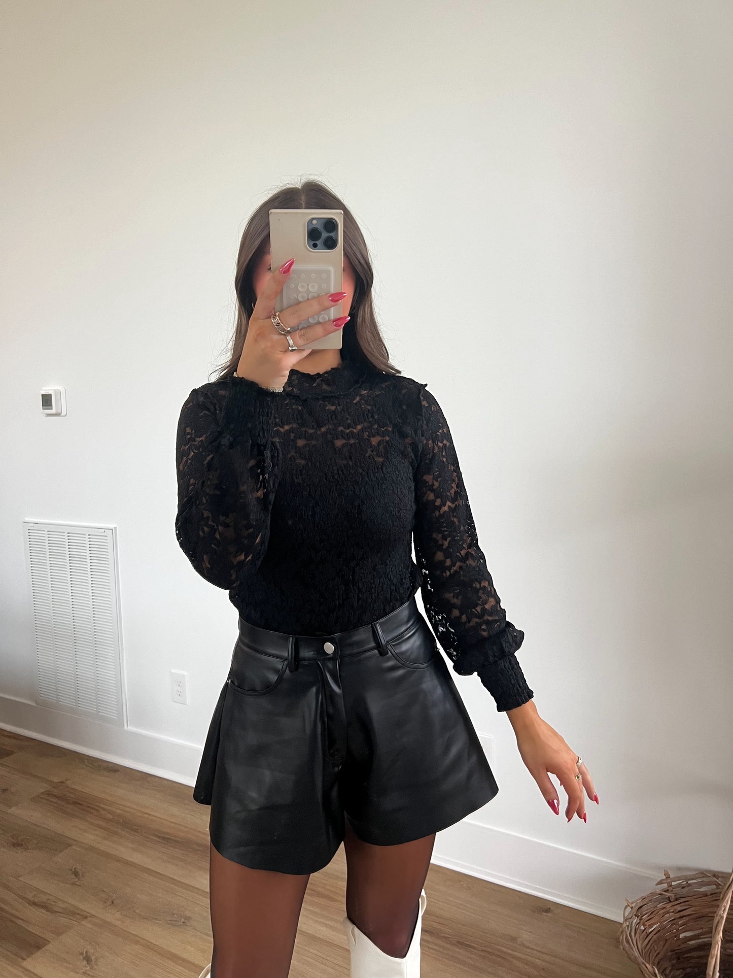 Black Lace Mock Neck Top