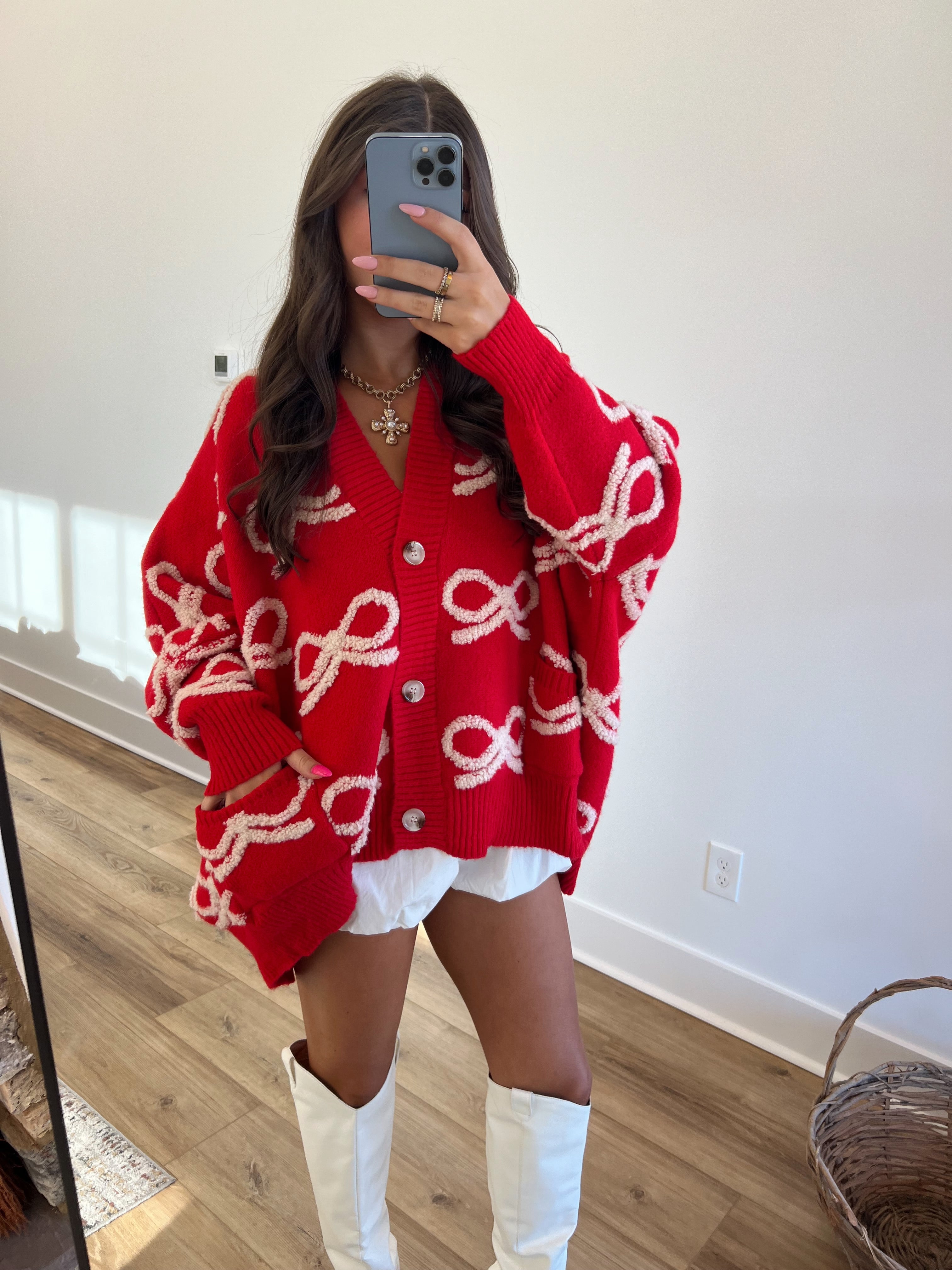 Red Bow Cardigan Sweater