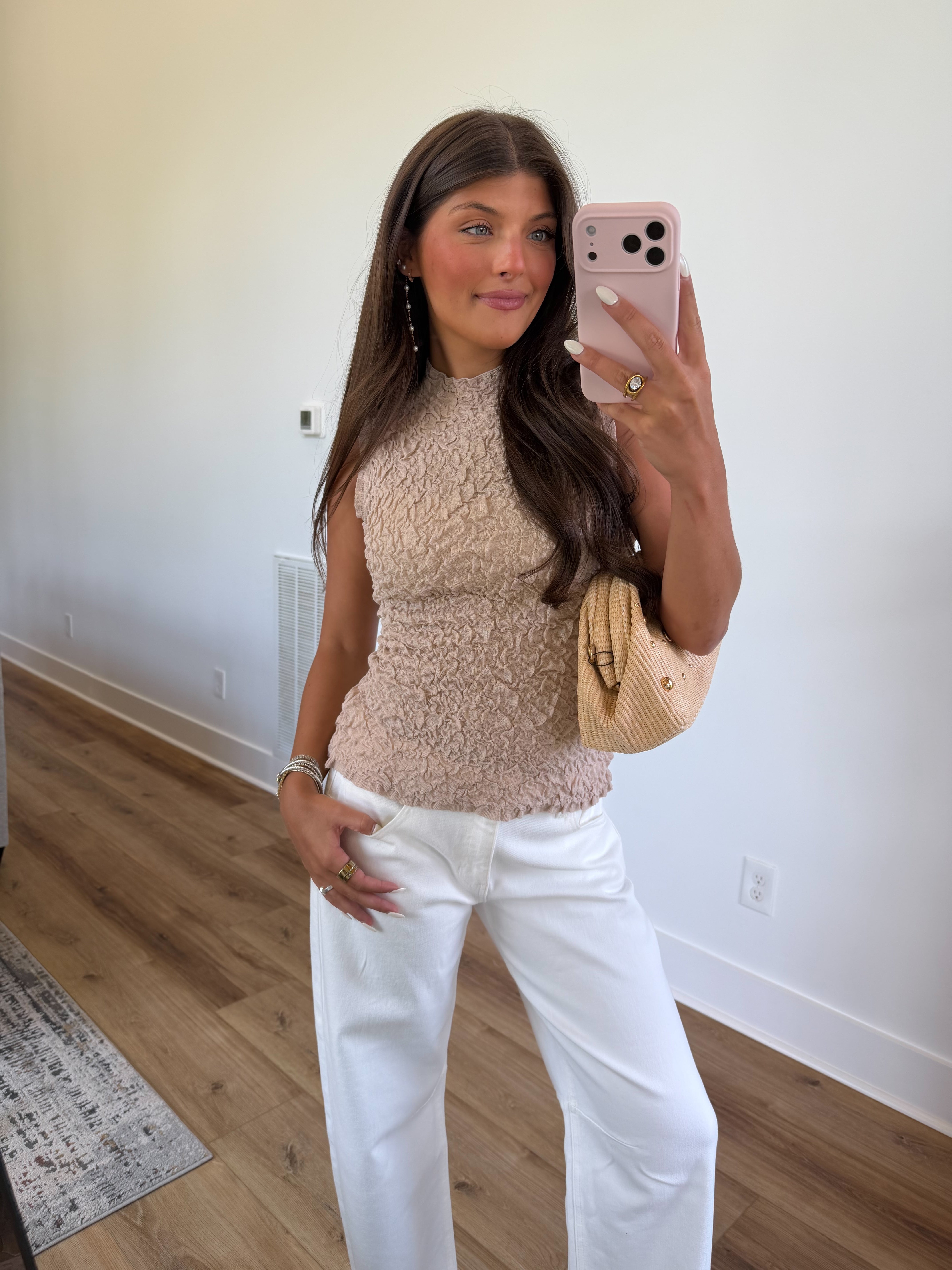 Beige Scrunch Top