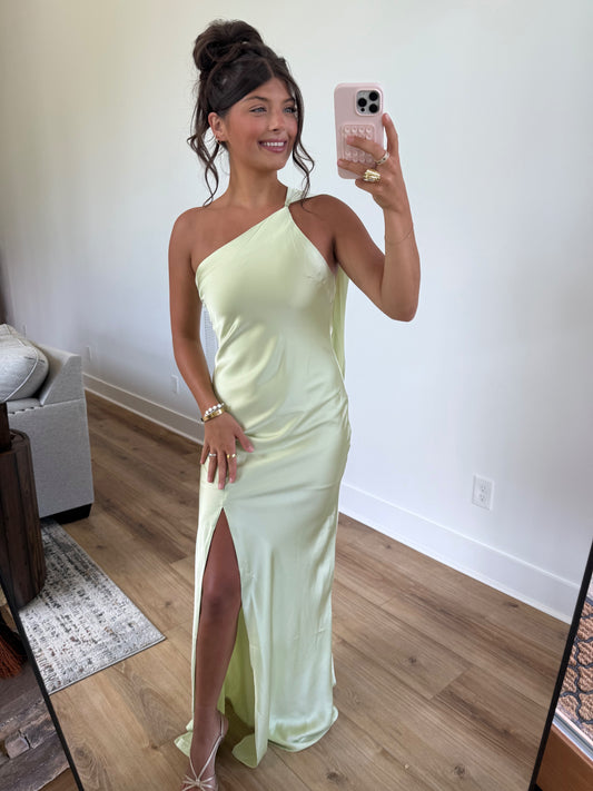 Wrapped in Satin Maxi Dress (Green)
